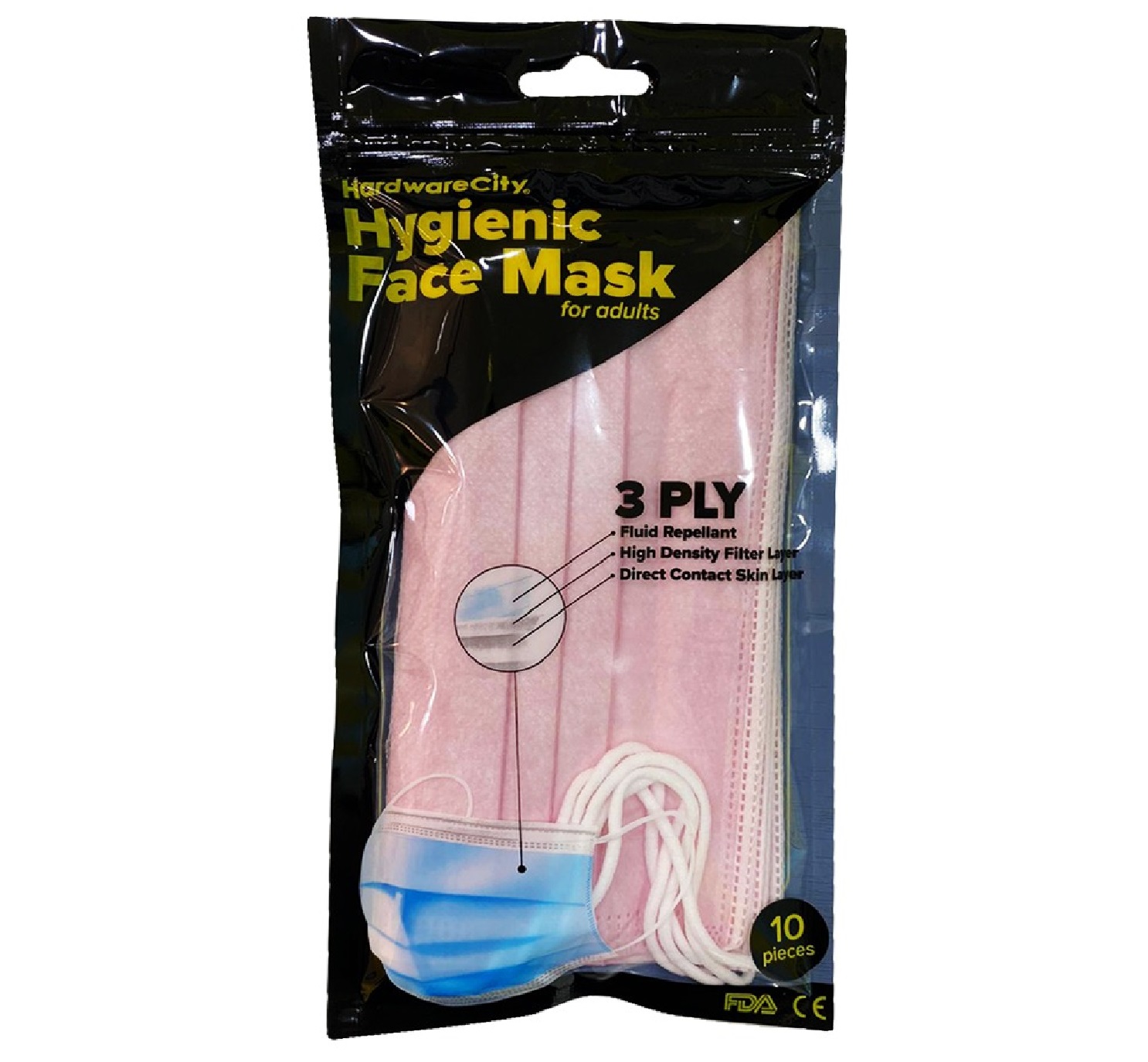 HardwareCity 3 Ply Hygienic Face Mask (Pink) 10PC/Pack