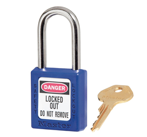 Masterlock 410BLU, Blue Zenex Thermoplastic Safety Padlock, 1-1/2in (38MM) Wide with 1-1/2in (38MM) Tall Shackle
