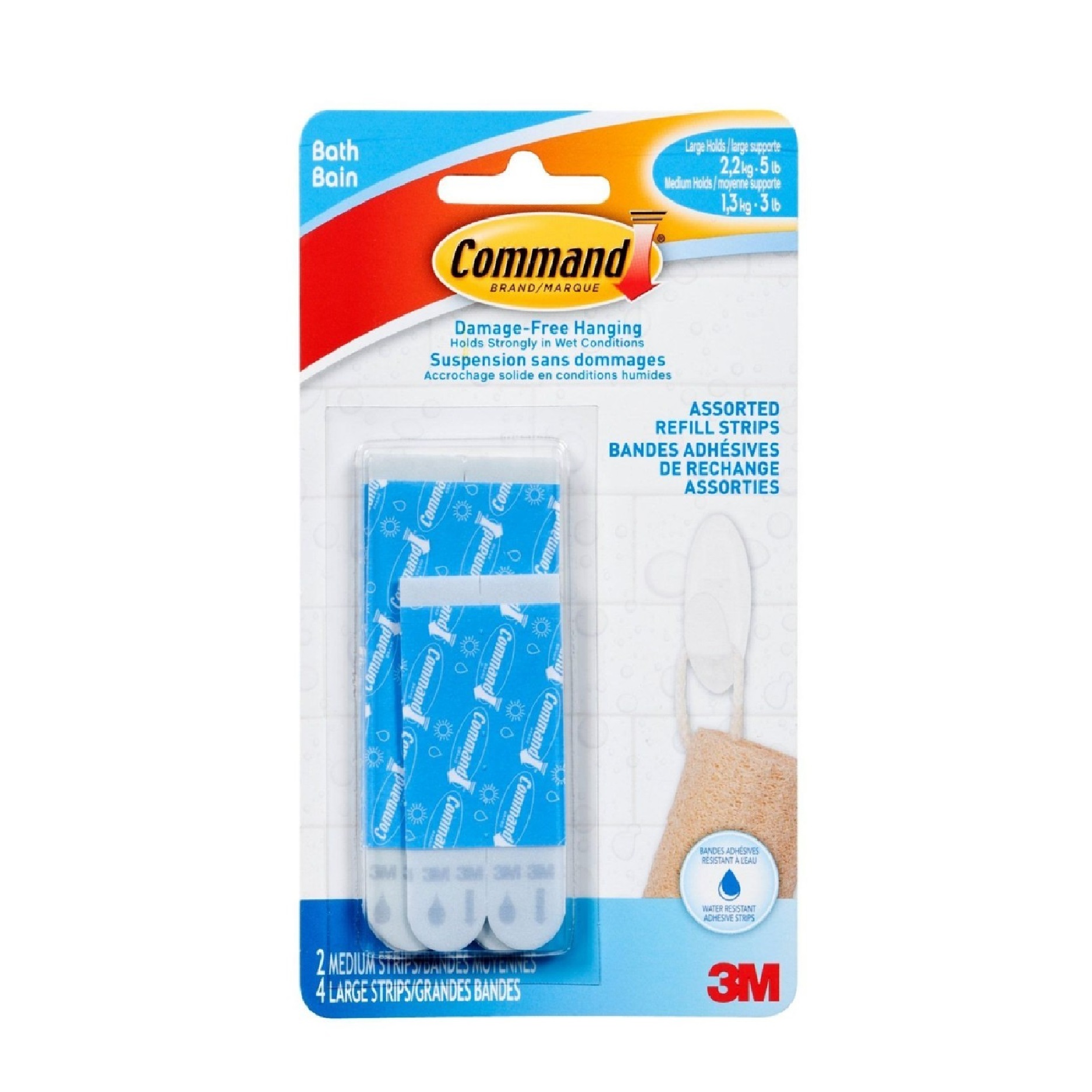 3M Command Assorted Water Resistant Strips 2 Medium 4 Large Strips