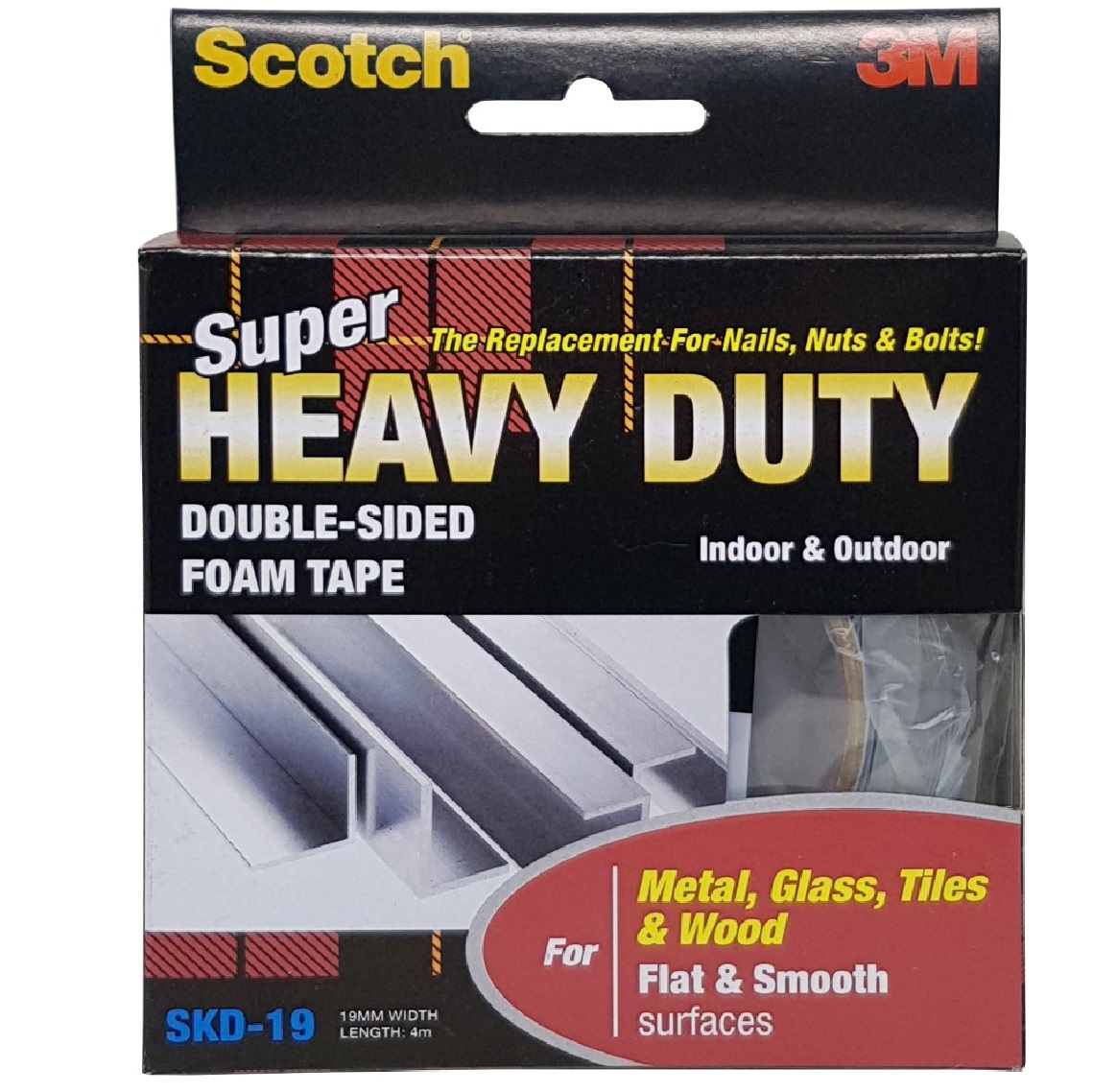 3M Scotch Super Heavy Duty Double Sided Tape For Flat & Smooth Surfaces -  Metal Glass Tile 19MM X 4M