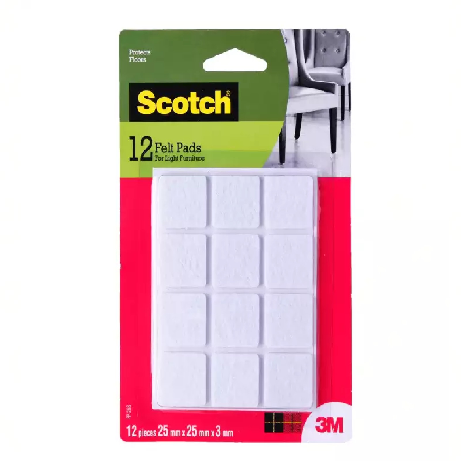 3M Scotch Felt Pad Square 25MM X 25MM 12PC/Pack