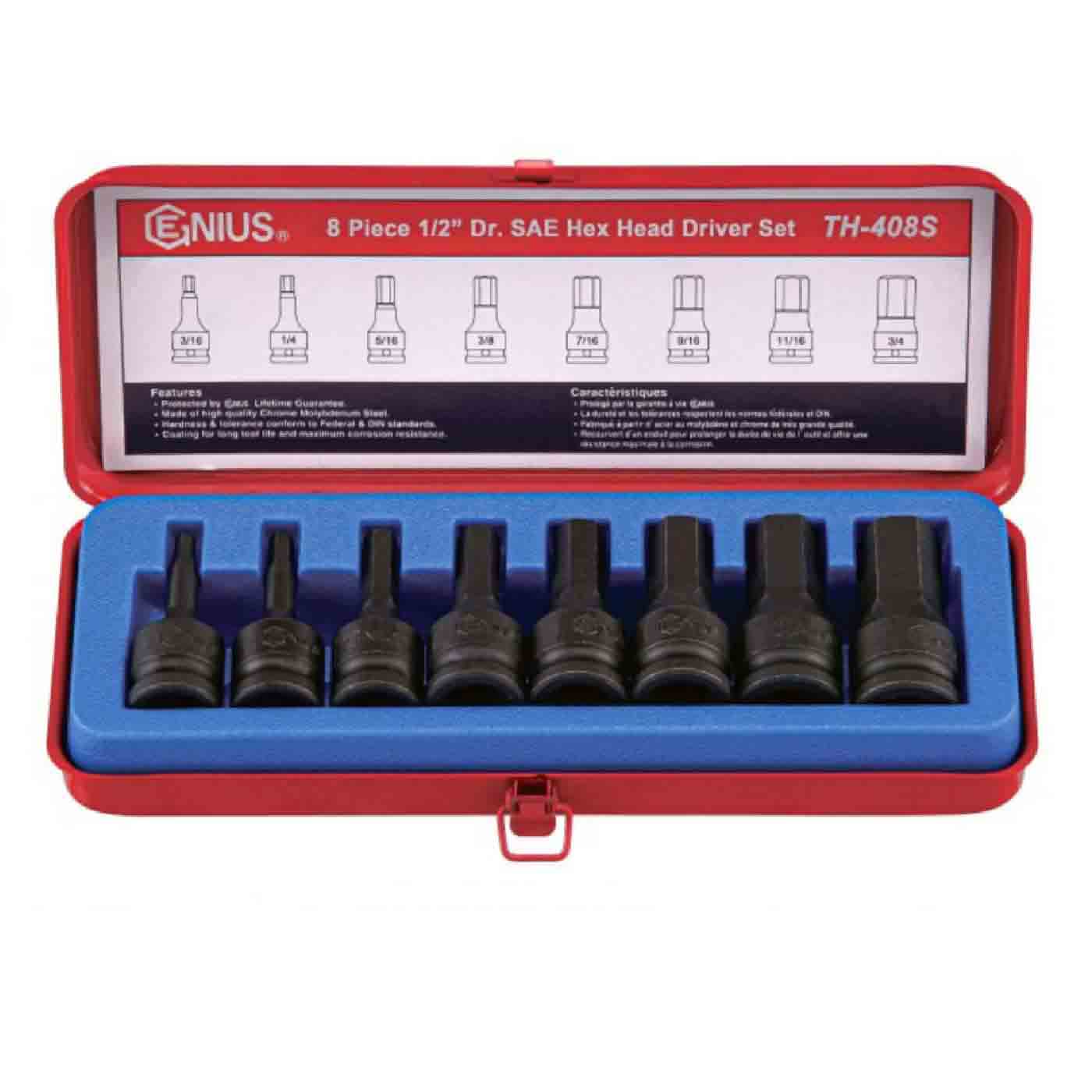 Genius Tools 8PC 1 2 DR SAE Hex Impact Bit Socket Set Genius Tools 8PC 1 2 DR SAE Hex Impact Bit Socket Set
