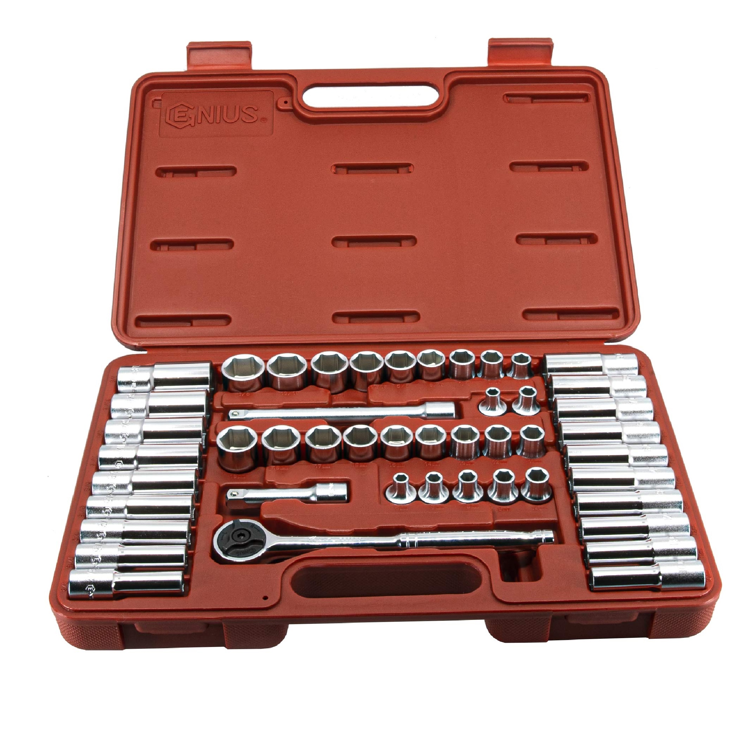 Genius Tools 47PC 3/8 DR Metric & SAE Deep Hand Socket Set