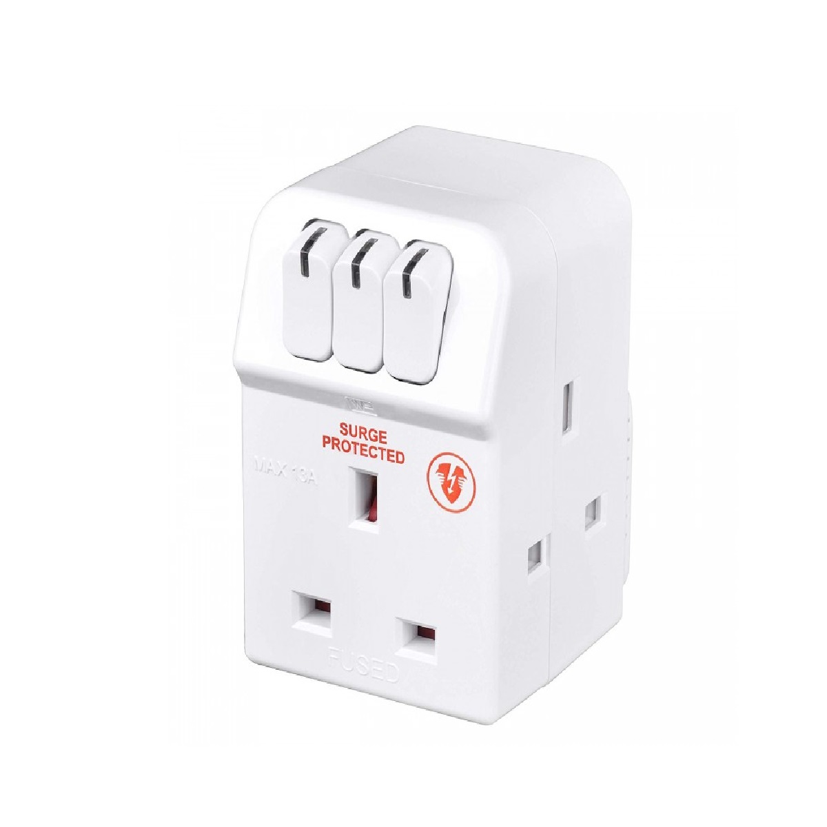 Masterplug Individual Switched SURGE PROTECTED Adaptor With 3 Sockets White