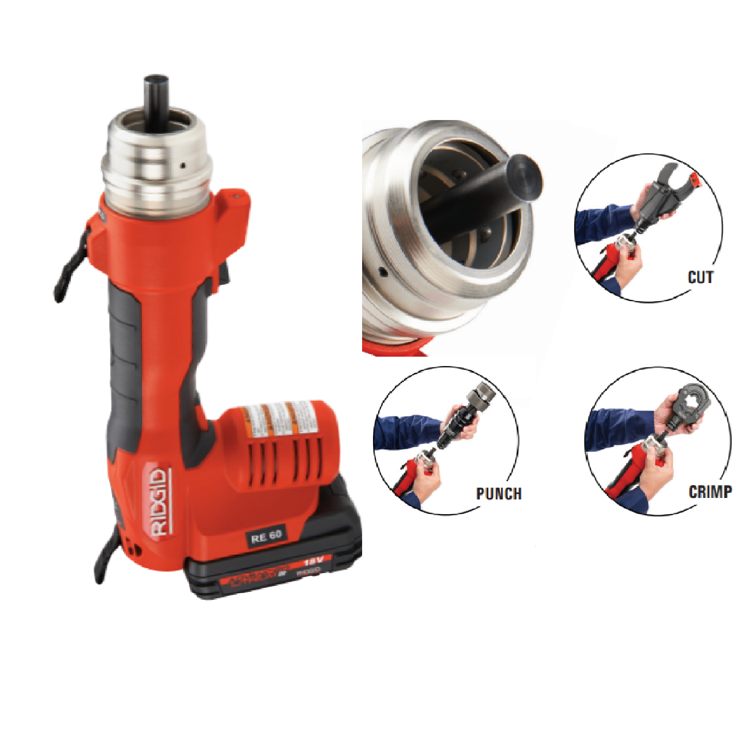 Ridgid RE60 2 X 18V 2.0AH LI-ION Electrical Tool With CUT, CRIMP & PUNCH Quick-Change System