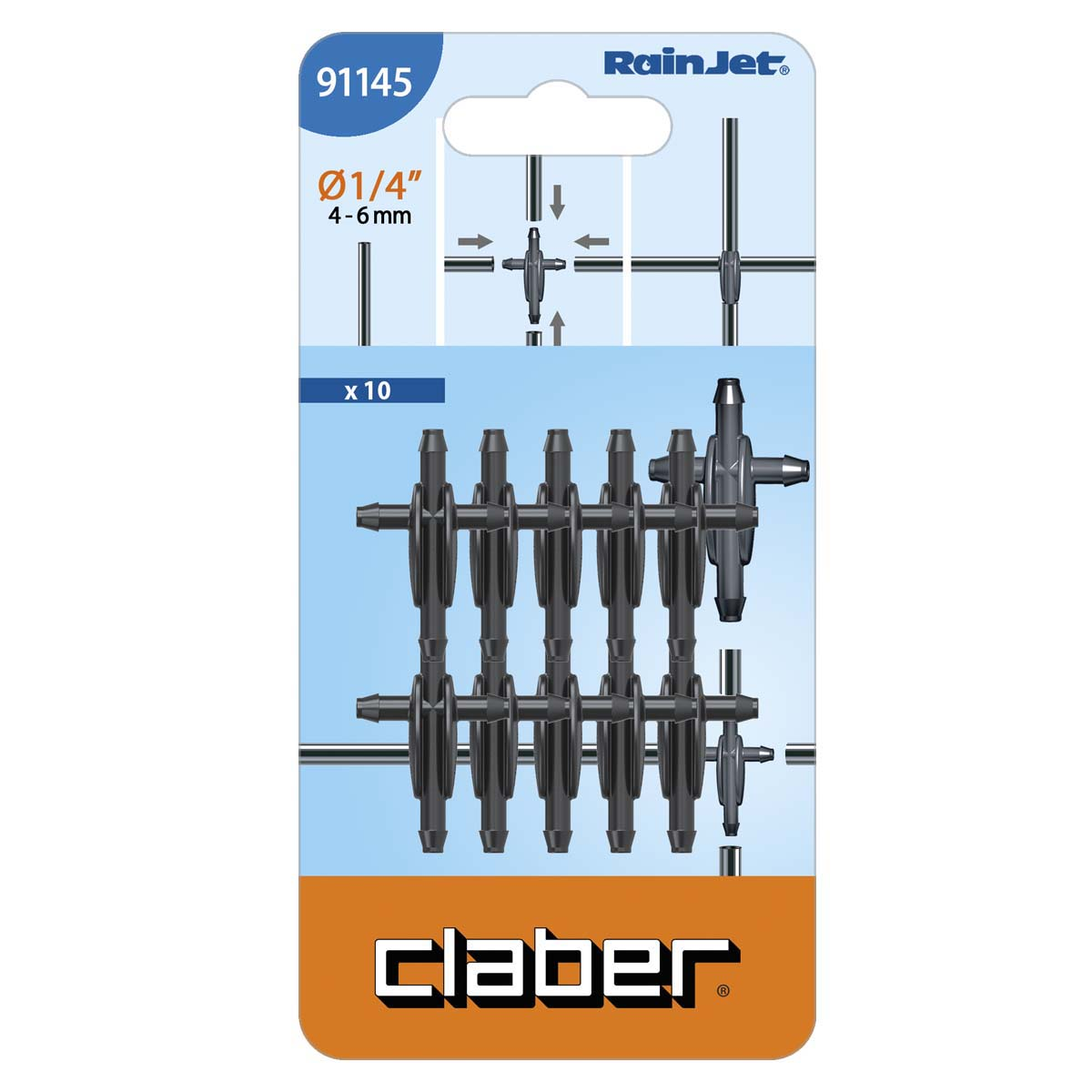 Claber 91145 4-WAY Coupling For 4MM MICRO Hose 10PC/Pack