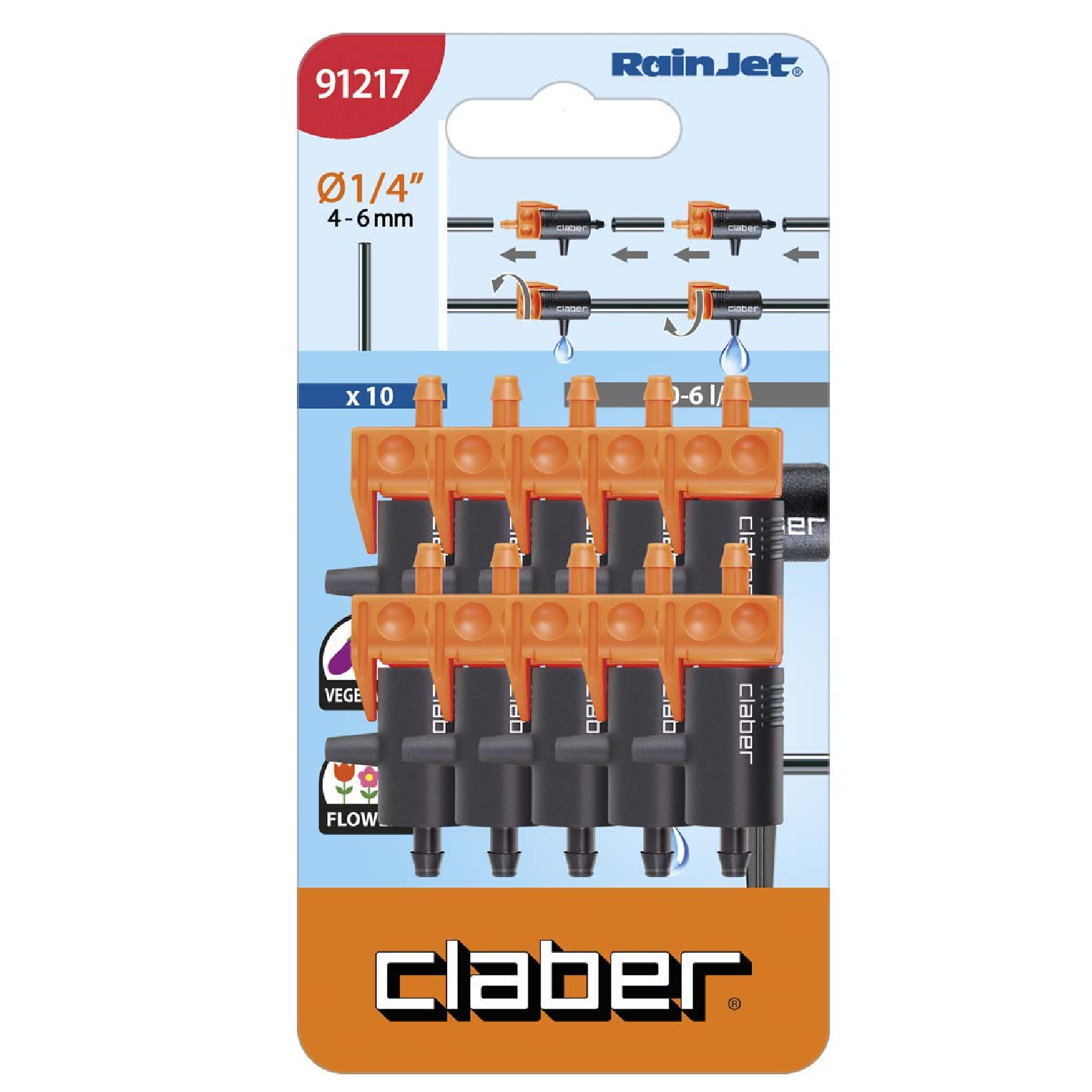Claber 91217, 0 - 6L Per Hour IN-LINE Dripper 10PC/Pack