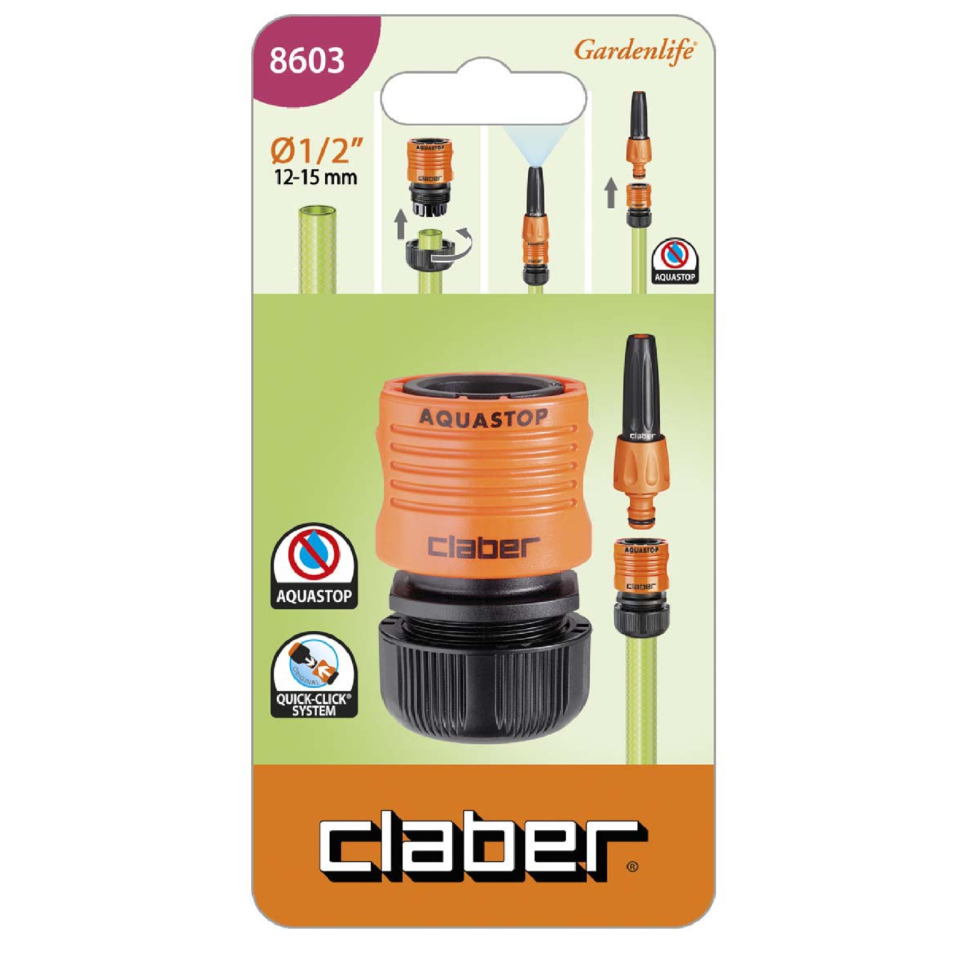 Raccord Rapide Claber Aquastop 5/8 – Femelle – Pour Tuyaux Arrosage – Connexion Sans Fuite – Plastique ABS