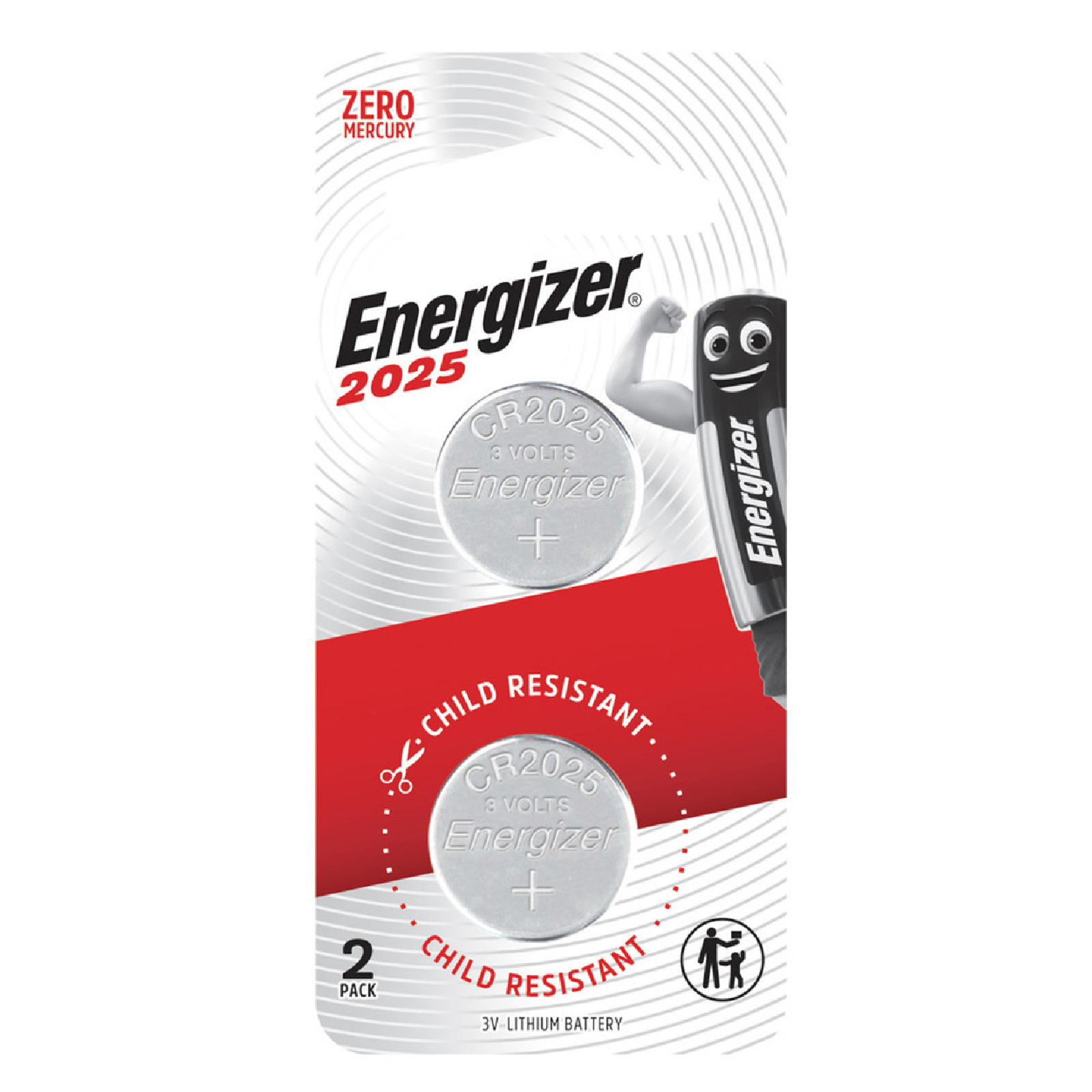 Energizer 3V Lithium Coin Battery CR2025, 2PC/Card