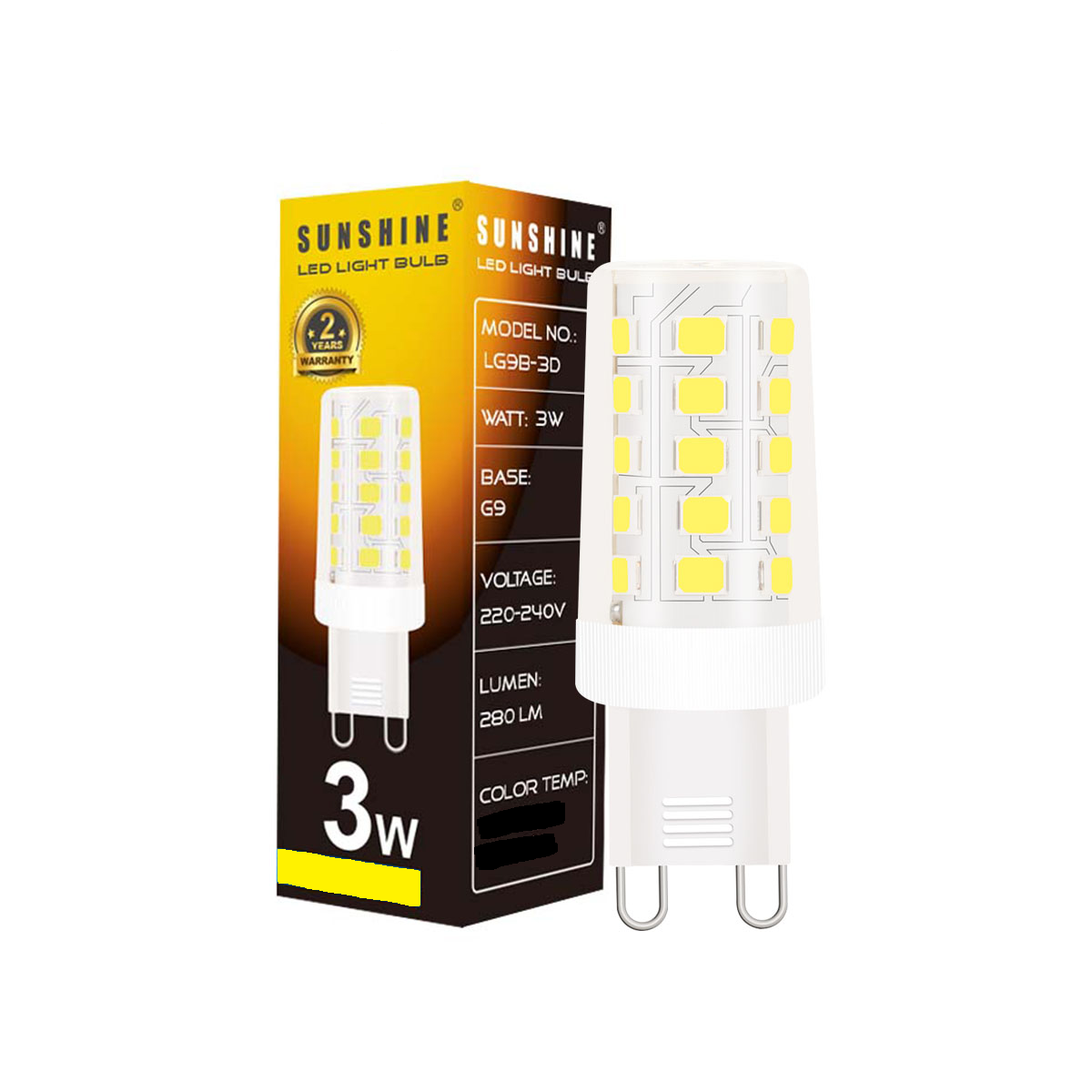 Sunshine LED Capsule Bulb G9 3W Warm White 2700K 220V