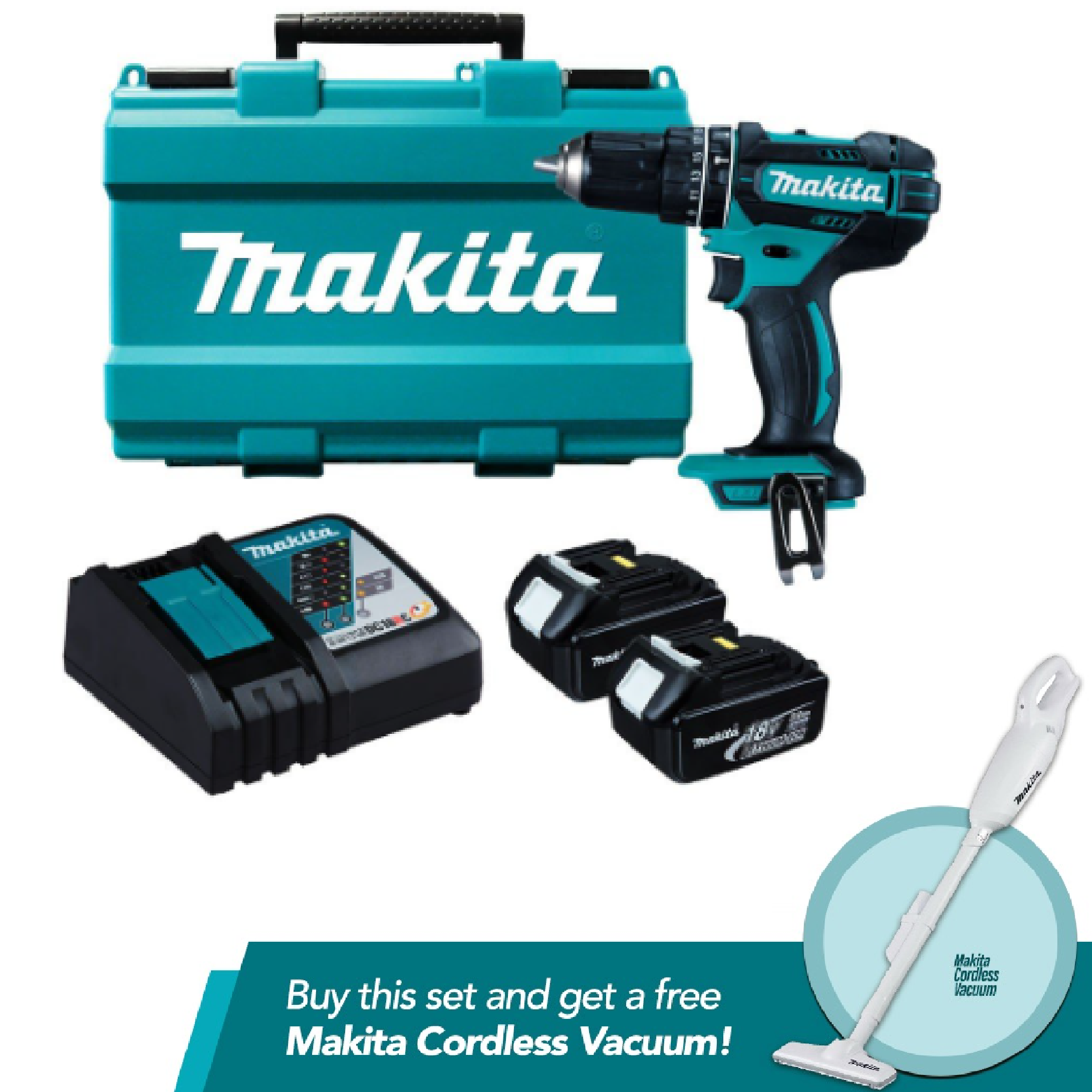 Makita 18V PROMOTION DHP482RFE Drill Driver PLUS FREE CL180Z Vacuum Cleaner