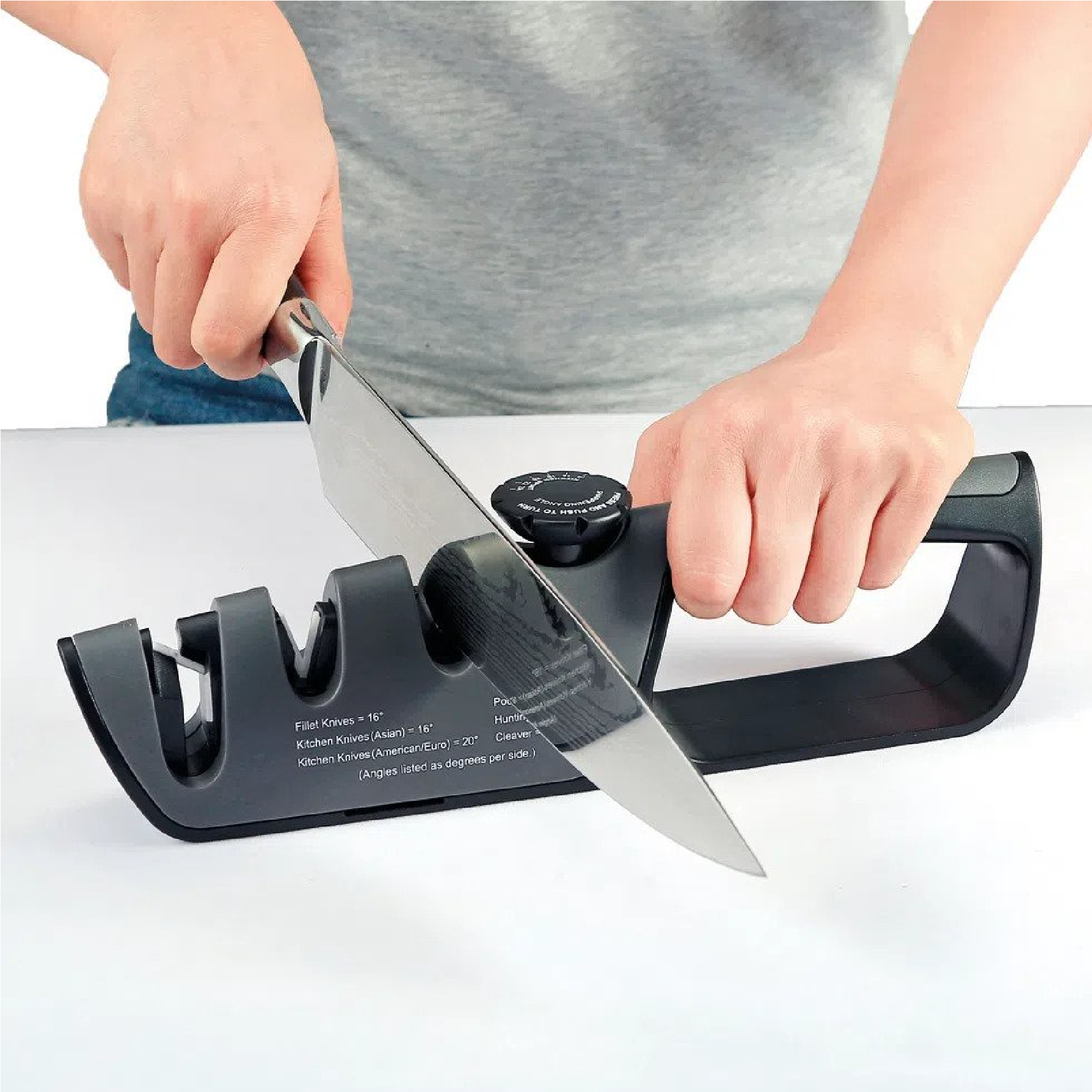 Заточка кухонных ножей. Anpro three-Stage Knife Sharpener. Точилка для ножей с регулируемым углом. Точилка для ножей реклама. Точилка для ножей с регулируемым углом купить.