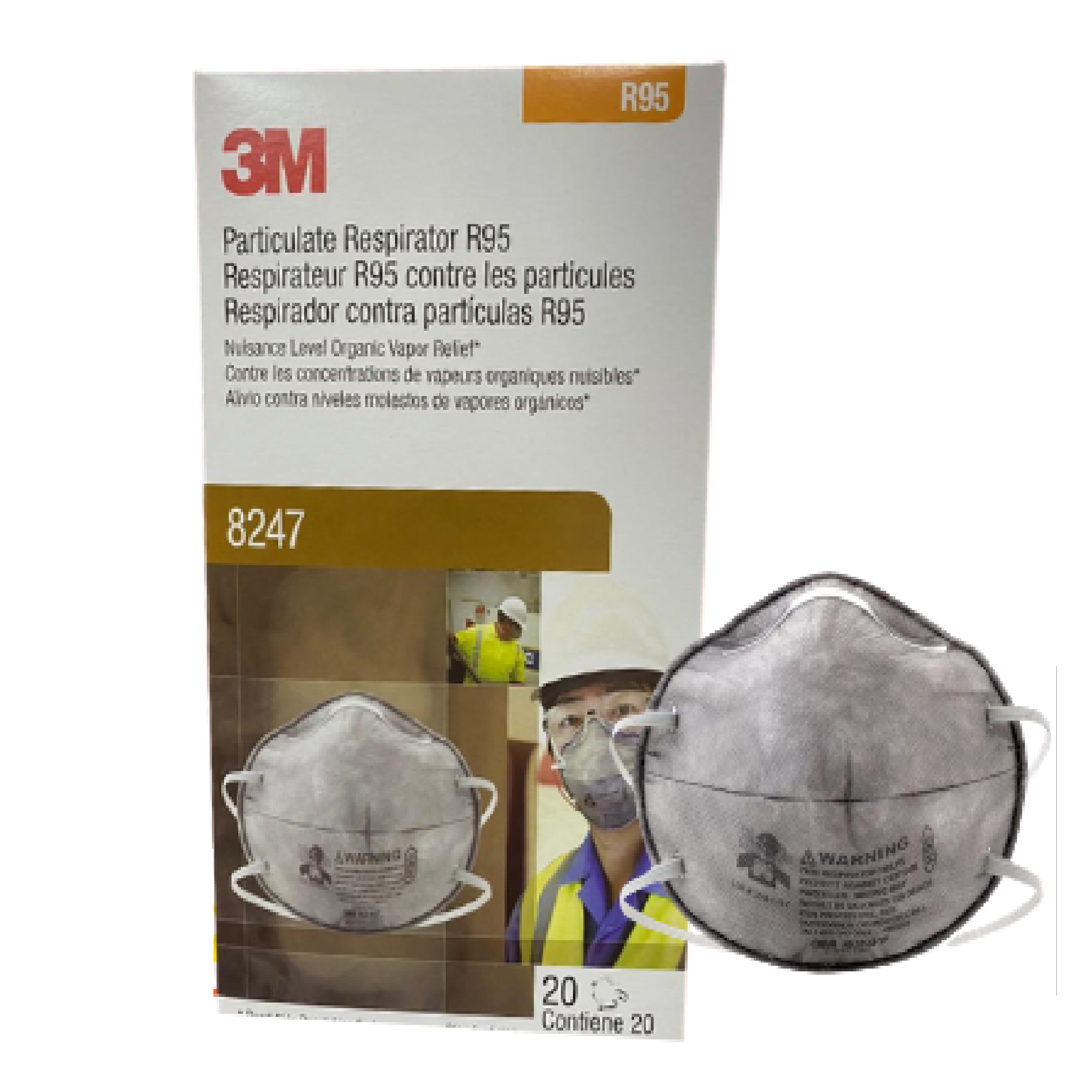 3M R95 Particulate Respirator 8247 Carbon Filter Layer 20PC/BOX
