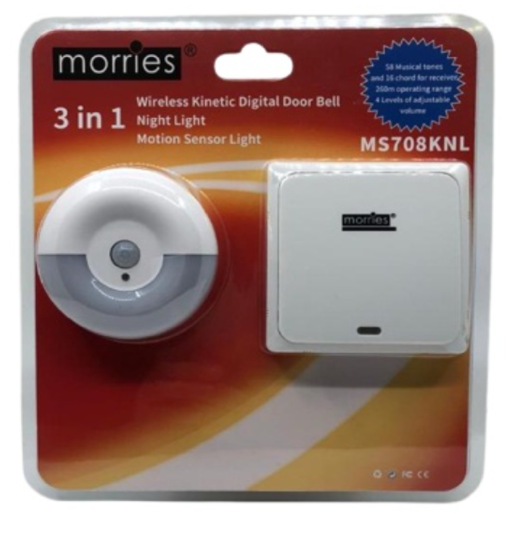 Morries MS708KNL 3-IN-1 Kinetic Wireless Doorbell (DIRECT 3 PIN PLUG)