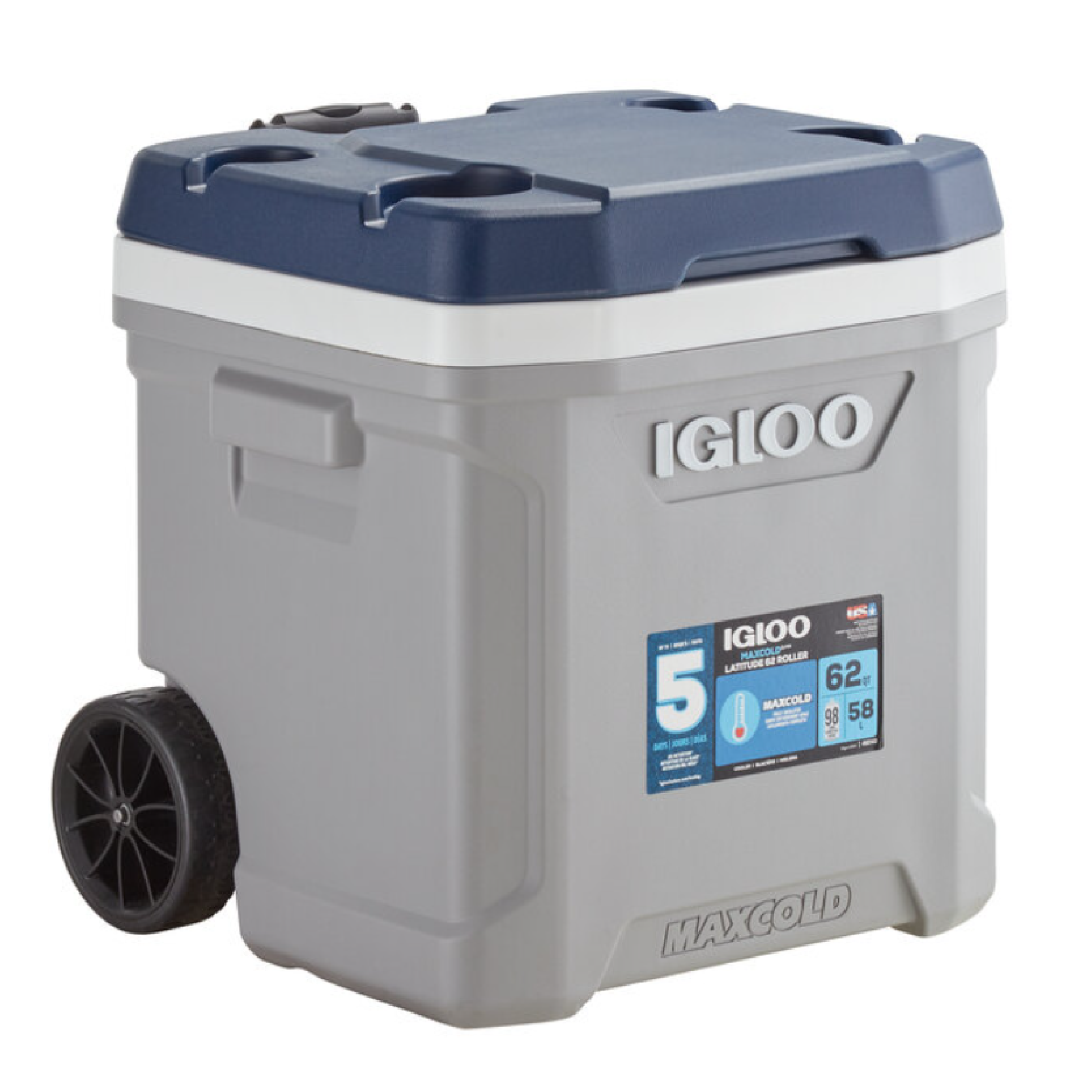 IGLOO MAXCOLD Latitude 62 Roller Cooler With Telescopic Handle ASH GREY