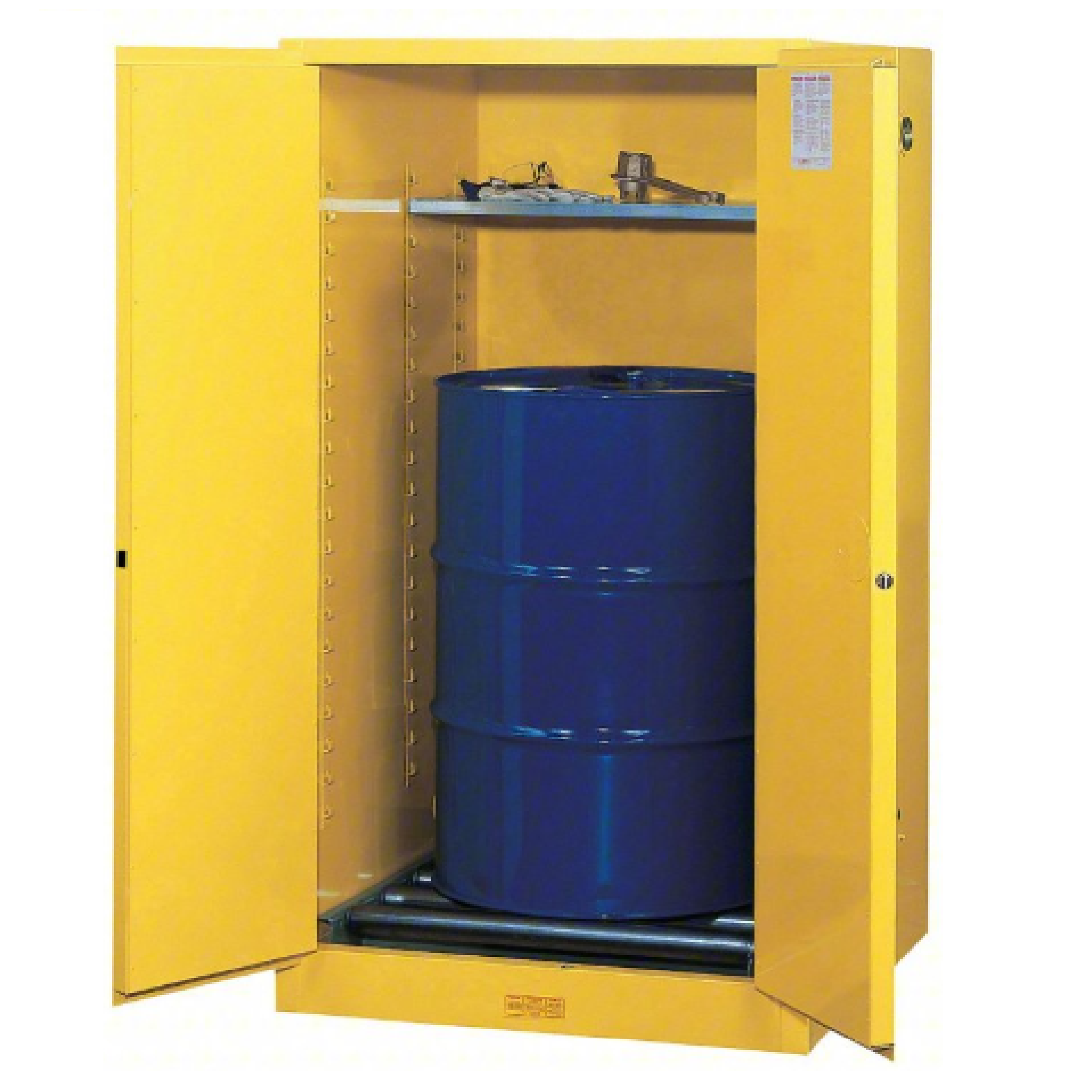 JUSTRITE 896260 Vertical DRUM SAFETY CABINET WITH DRUM ROLLERS 55 GALLONS, 1 Shelf, 2 Doors