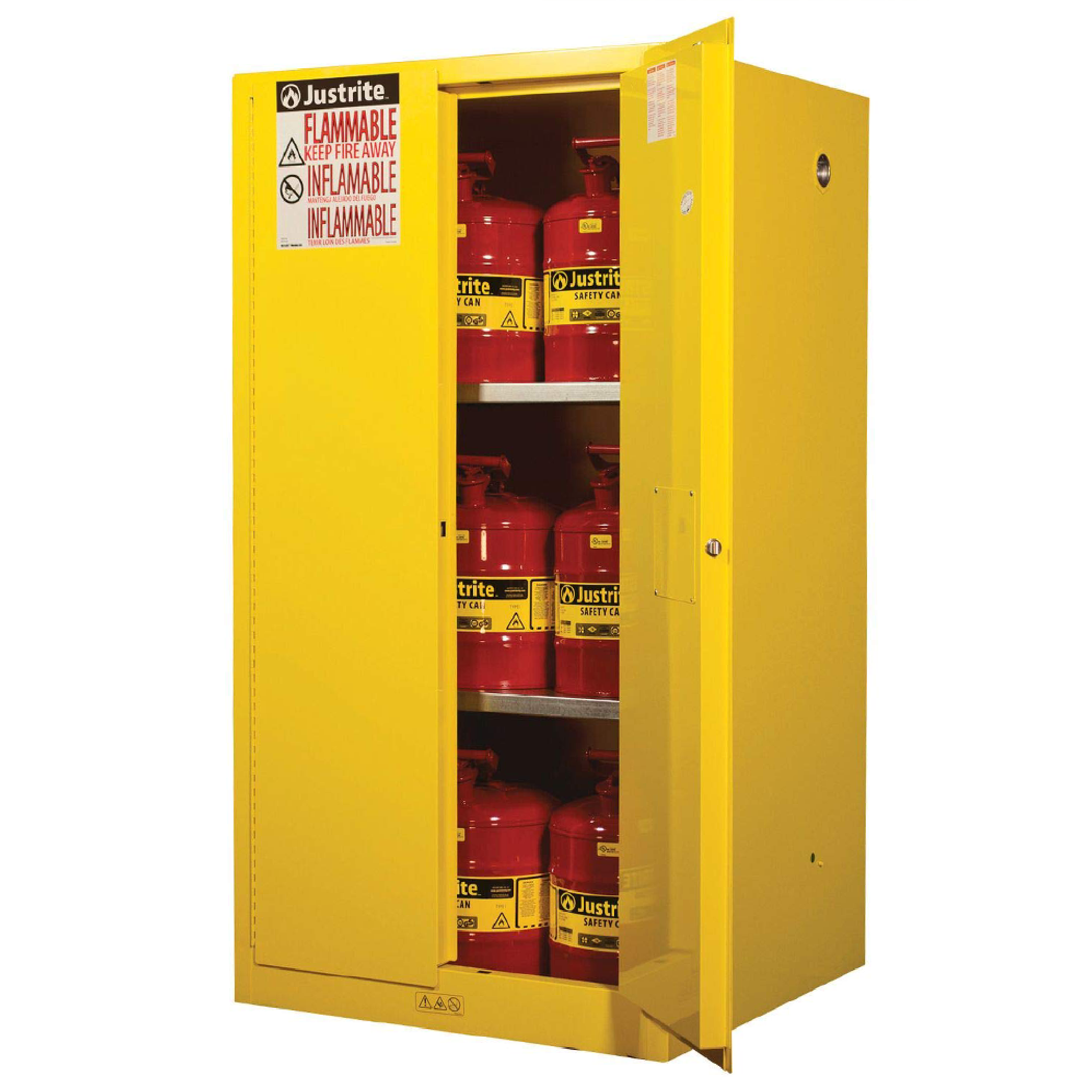 JUSTRITE 896000, Sure-Grip, Flammable Safety Cabinet, 60 GAL, 2 Shelves, 2 Doors