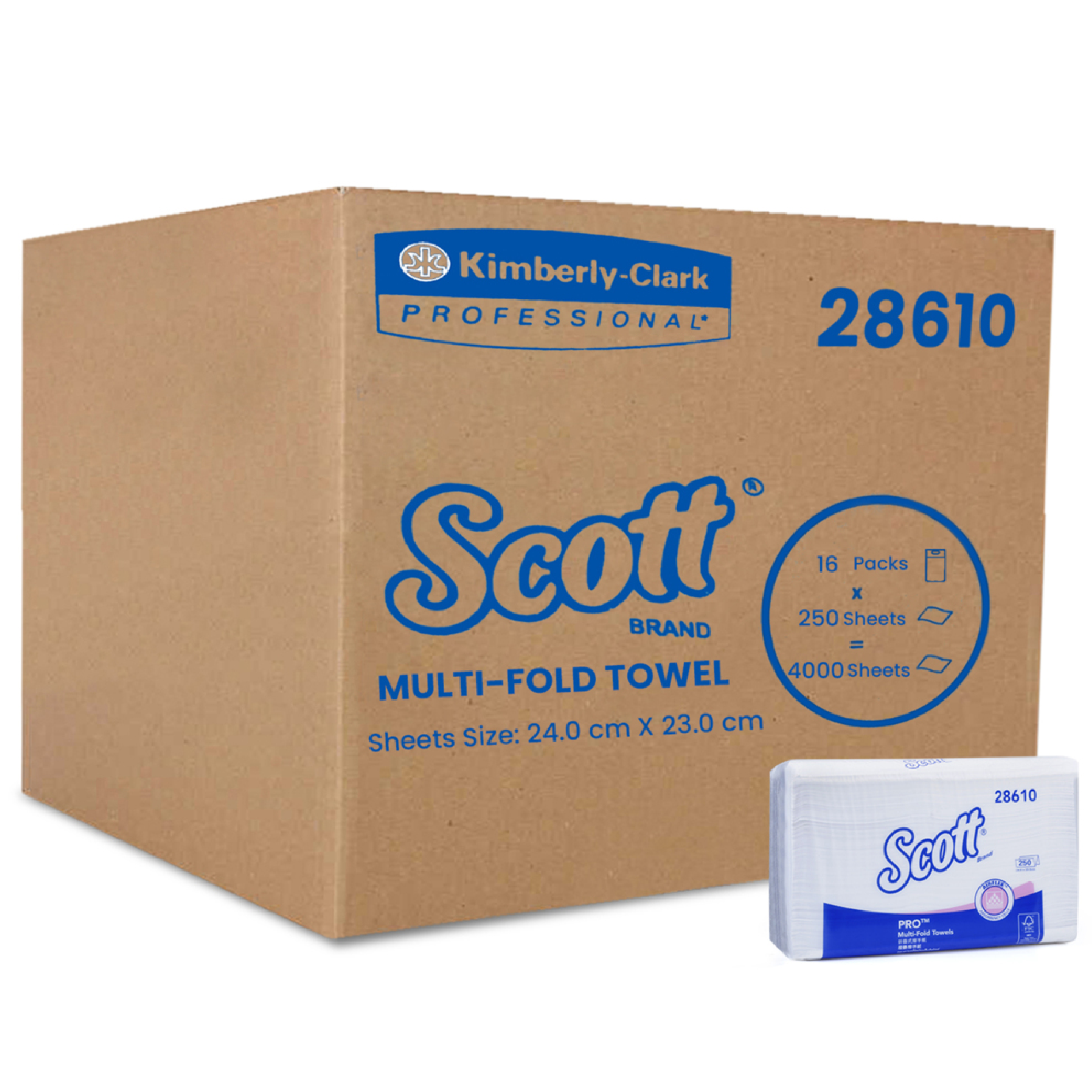 SCOTT 1PLY PRO MULTI-FOLD Hand Towel Tissue 16 BAGS X 250PC KCP28610