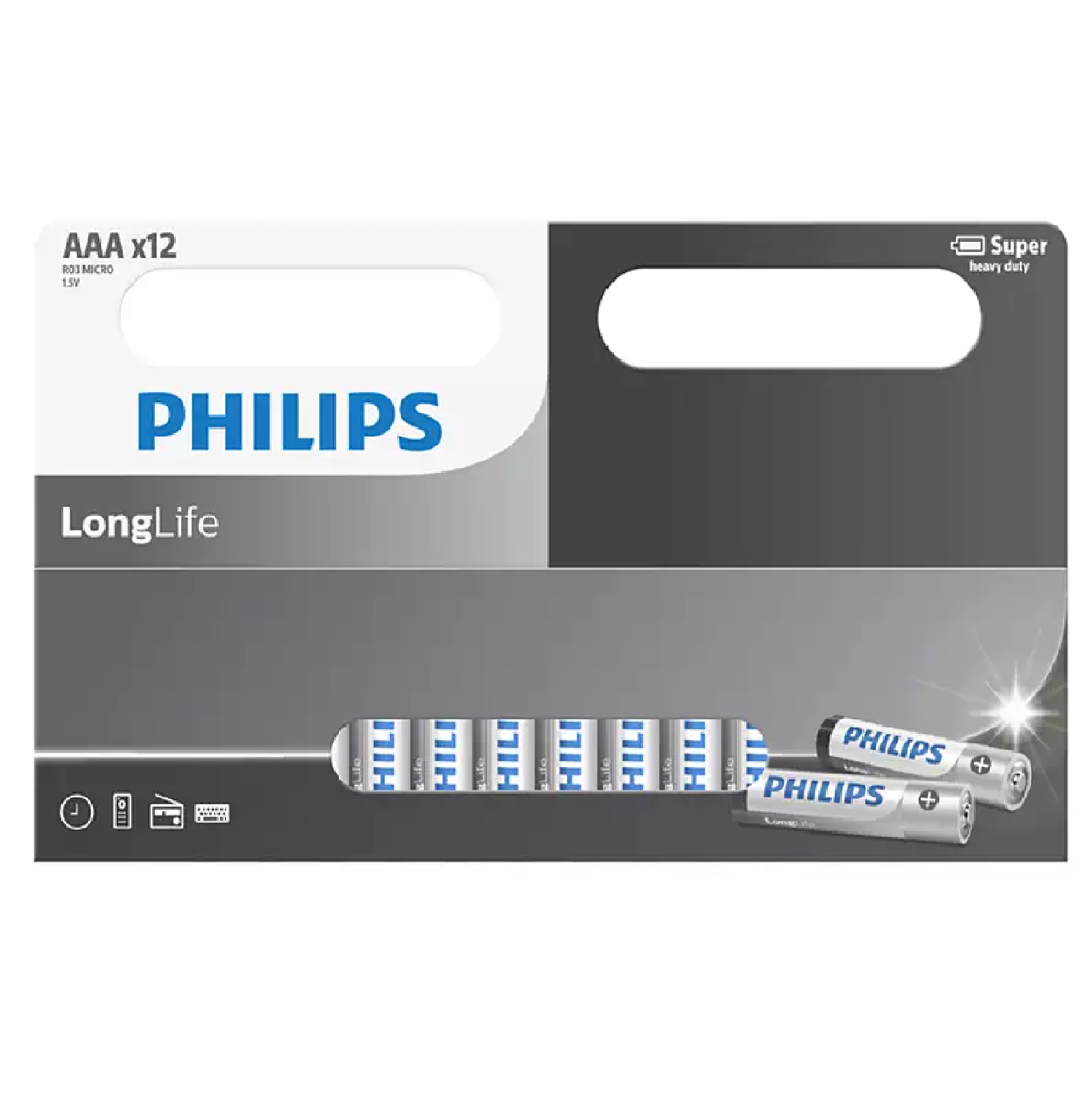 Philips 12AAA LONG LIFE Zinc Chloride Battery 12PC/PACK