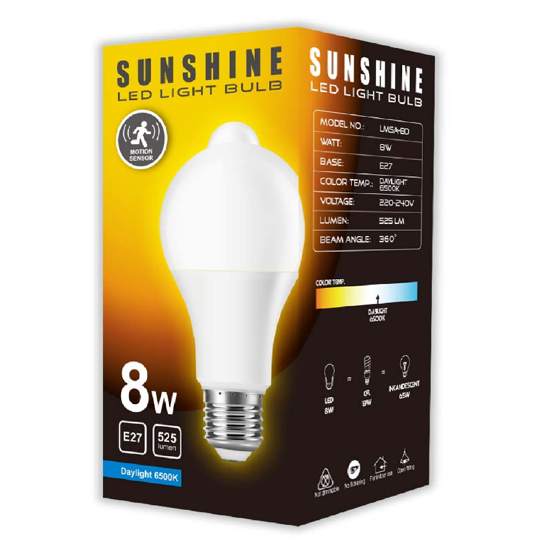 Sunshine LED Bulb MOTION SENSOR 8W E27 Daylight 6500K