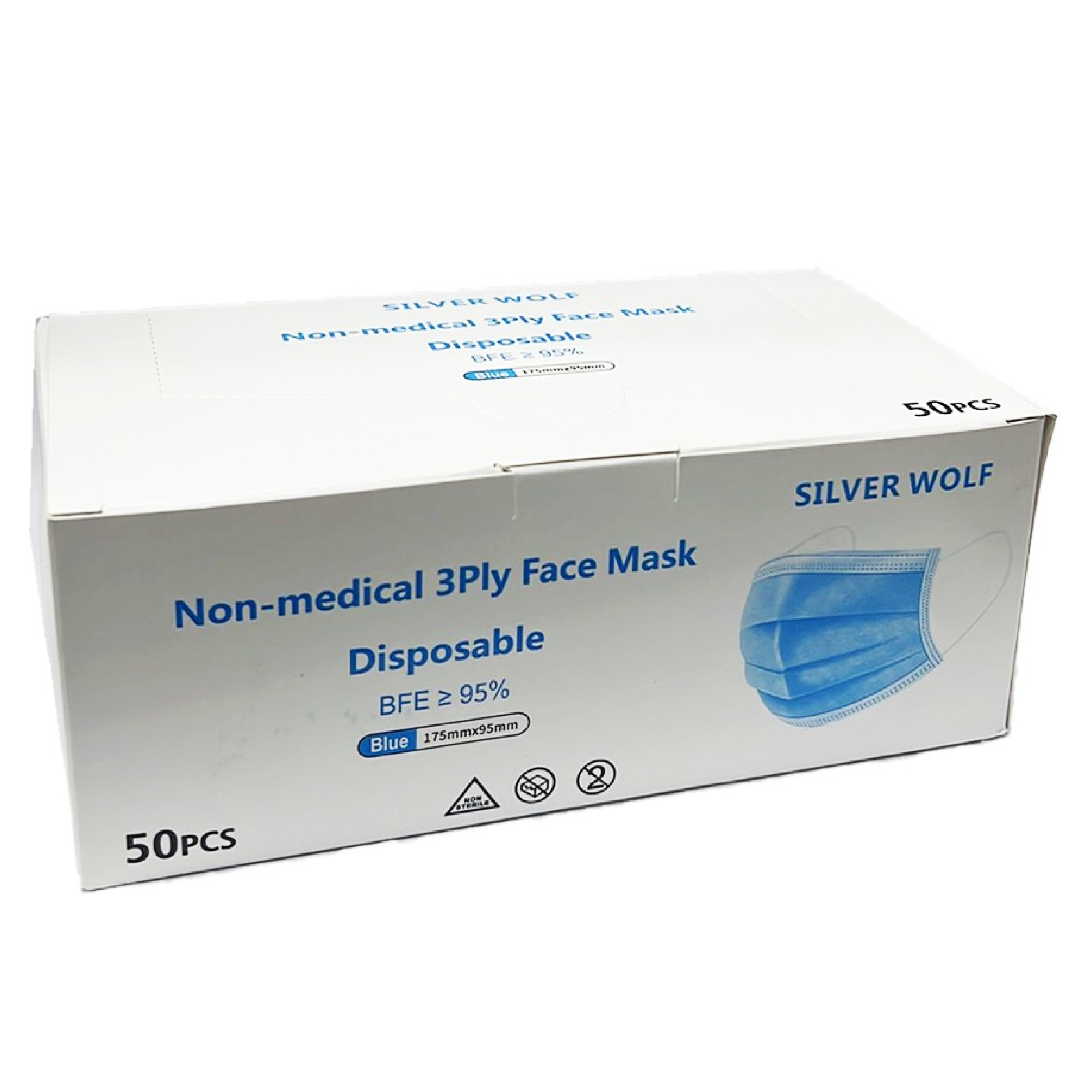 Silver Wolf Non-medical 3-ply Disposable Face Mask 50pc Box