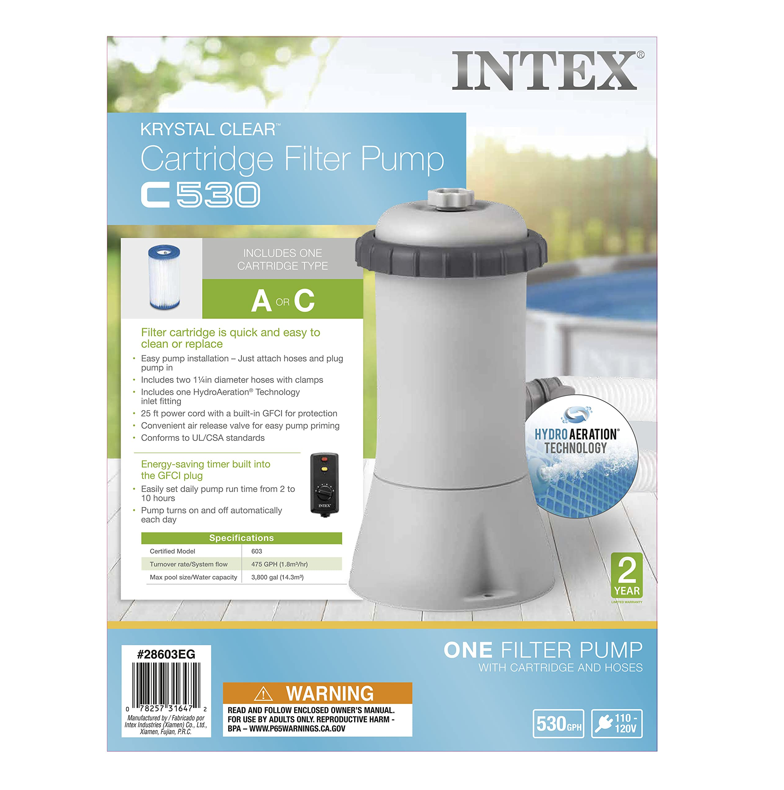 Intex C530 KRYSTAL CLEAR Cartridge Filter Pump For Above Ground Pools