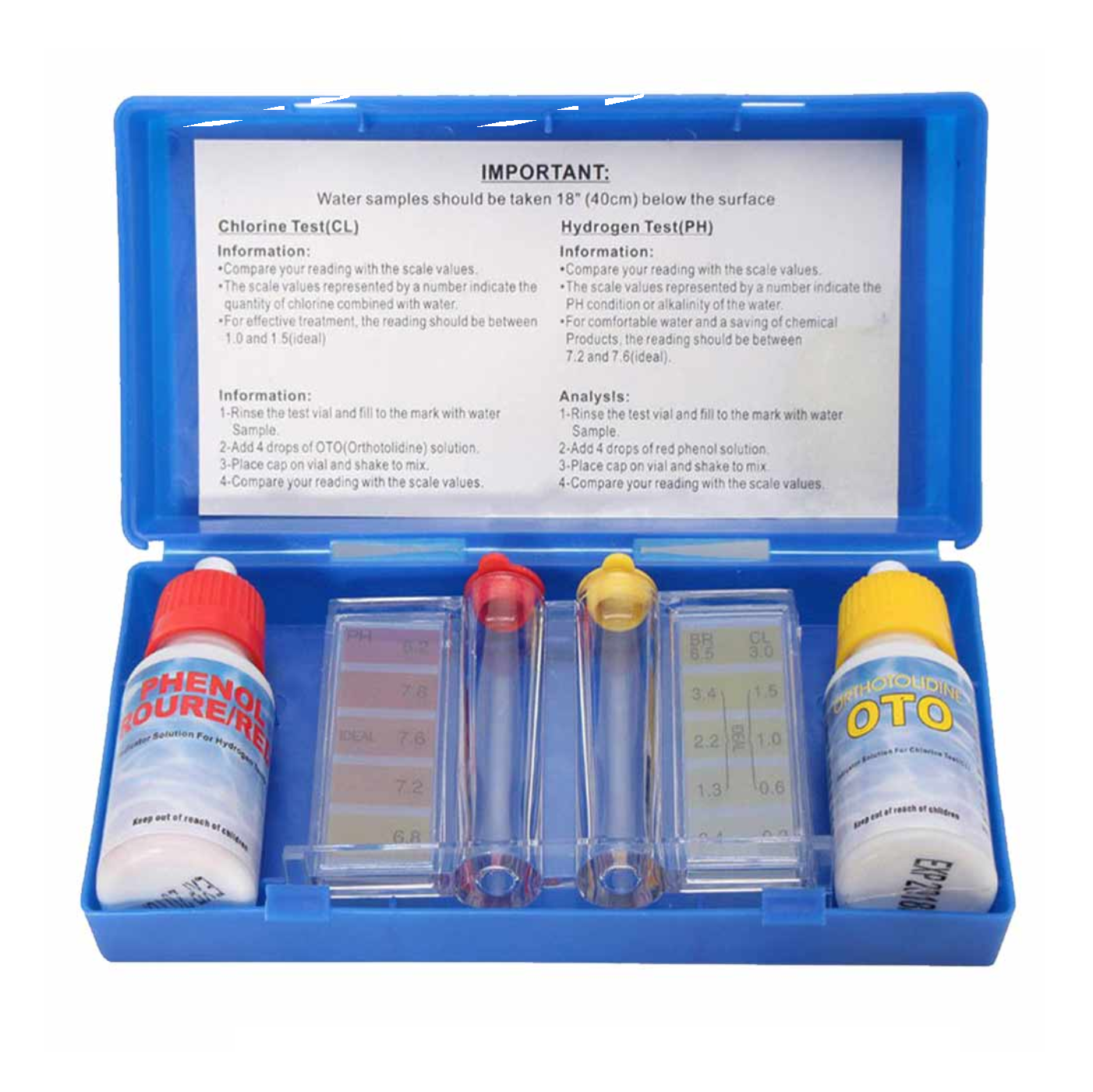 TEST KIT For Chlorine & PH (OTO & PHENOL) 1/2 oz For SWIMMING POOL