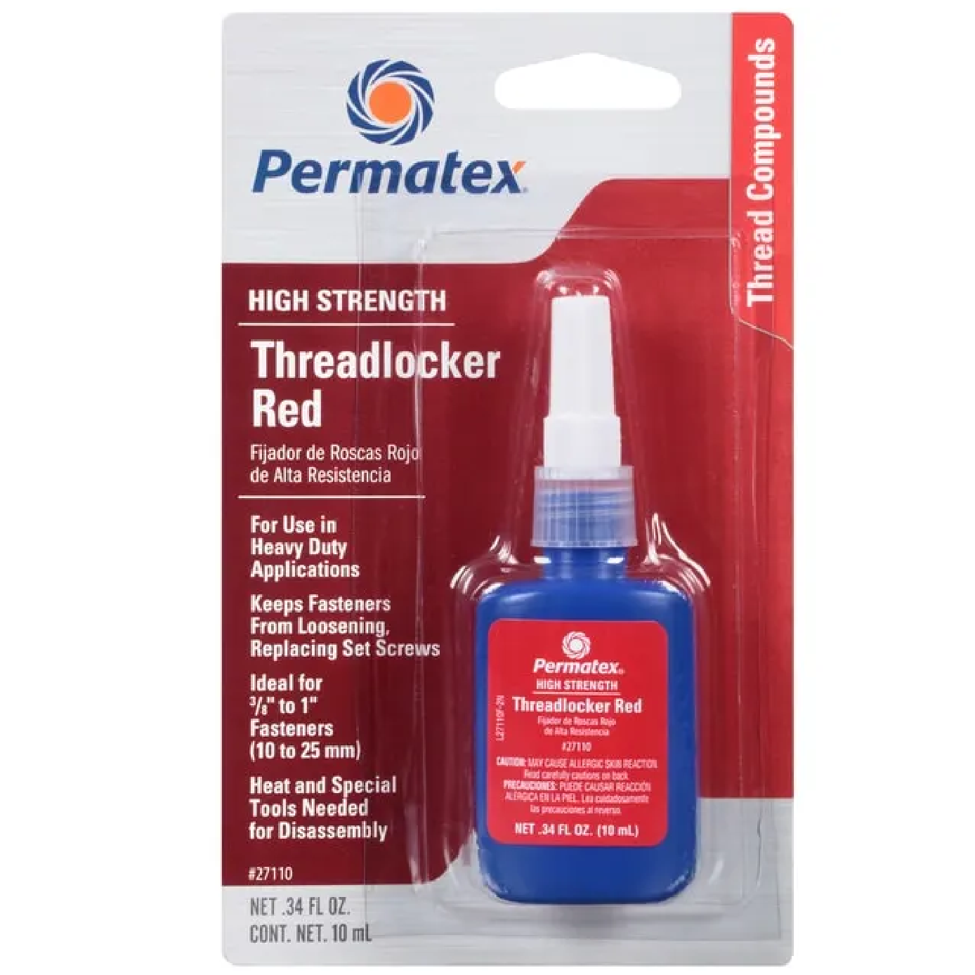 Permatex 27110 HIGH STRENGTH Threadlocker RED 10ML