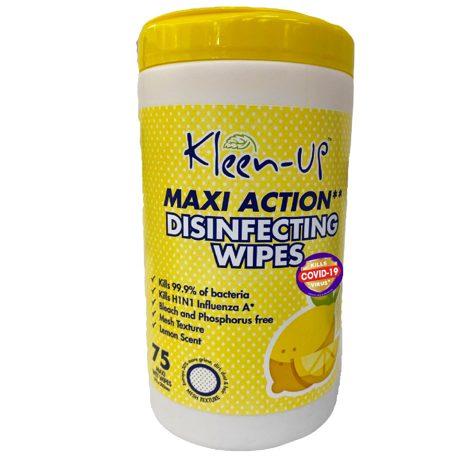 KLEEN-UP Maxi Action DISINFECTING WIPES 75s LEMON SCENTED