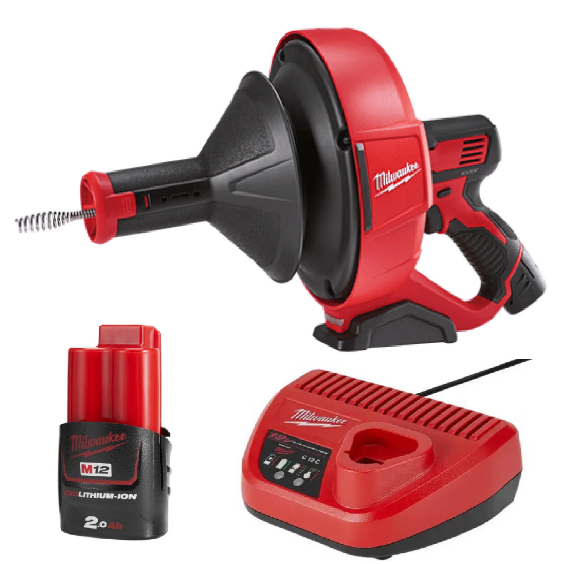 MILWAUKEE 2 X 12V 2.0AH LI-ION Compact Drain Cleaner With Spiral Diameter 6MM M12 BDC6-202C AZN