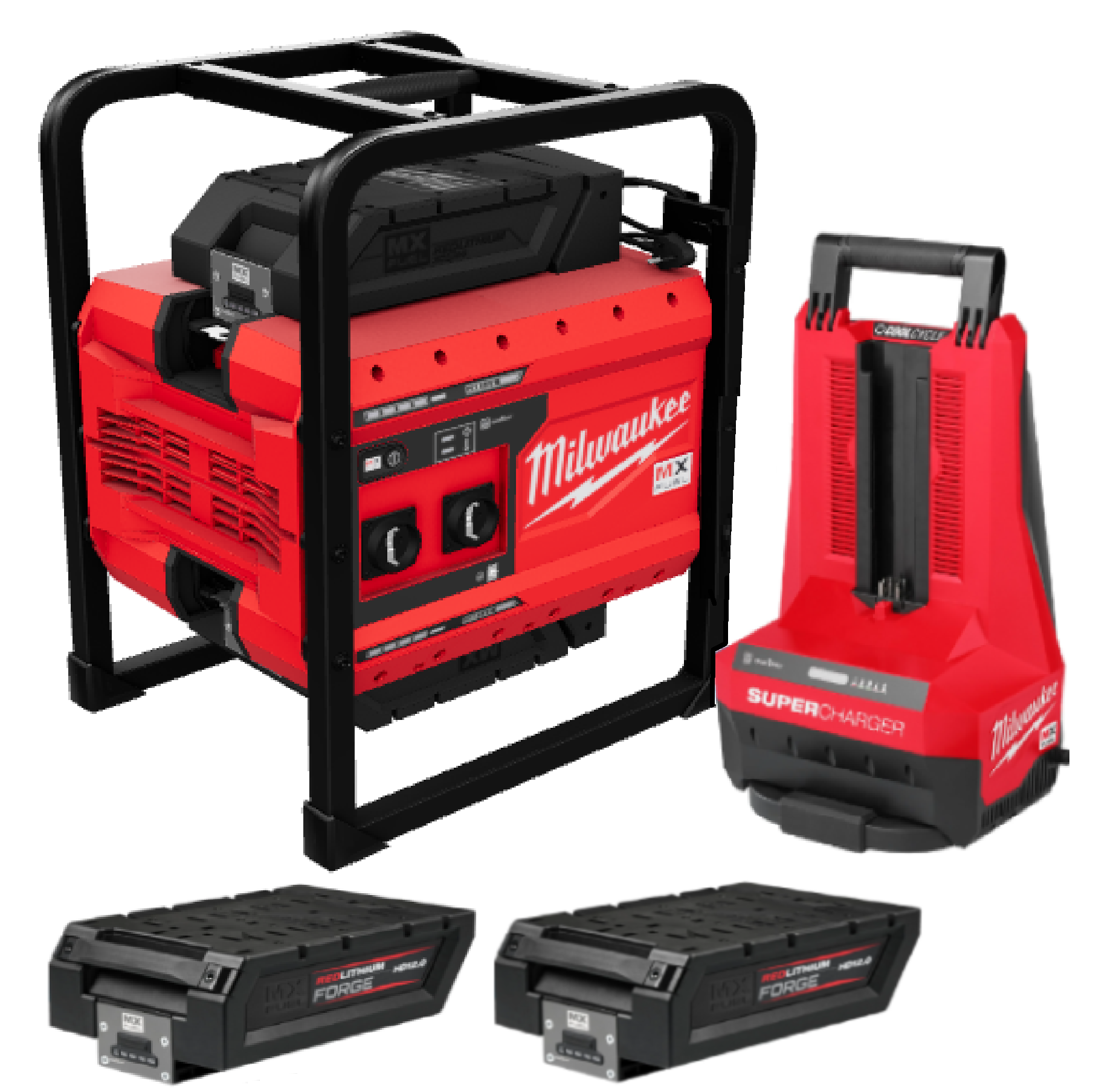 MILWAUKEE MX FUEL 3600W/1800W Portable Power Supply With HD812 Battery Kit 2 X 12.0AH MX-FUEL HD812 With FUEL SUPERCHARGER MXF-5C