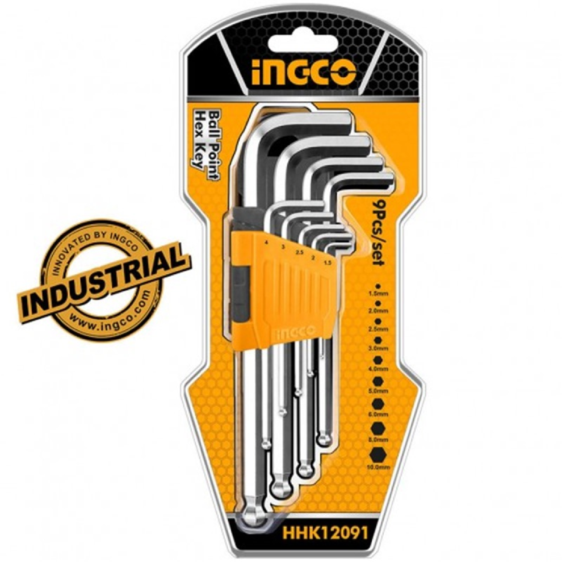 INGCO 9PC Long Arm BALL END HEX KEY Set 1.5MM - 10MM HHK12091