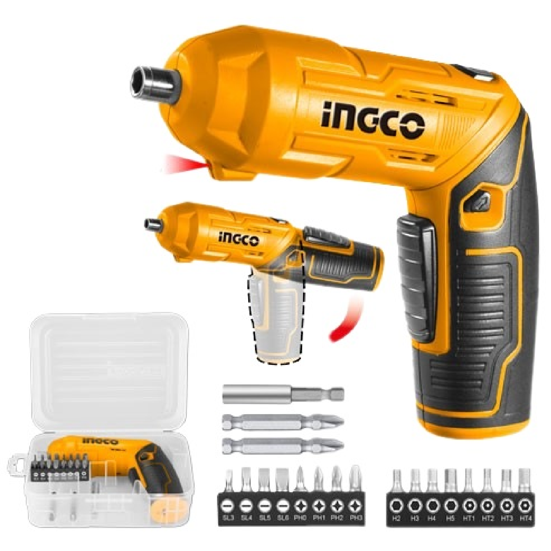 INGCO 4V LI-ION Cordless Screwdriver With 18 BITS & MAG HOLDER CSDLI0442