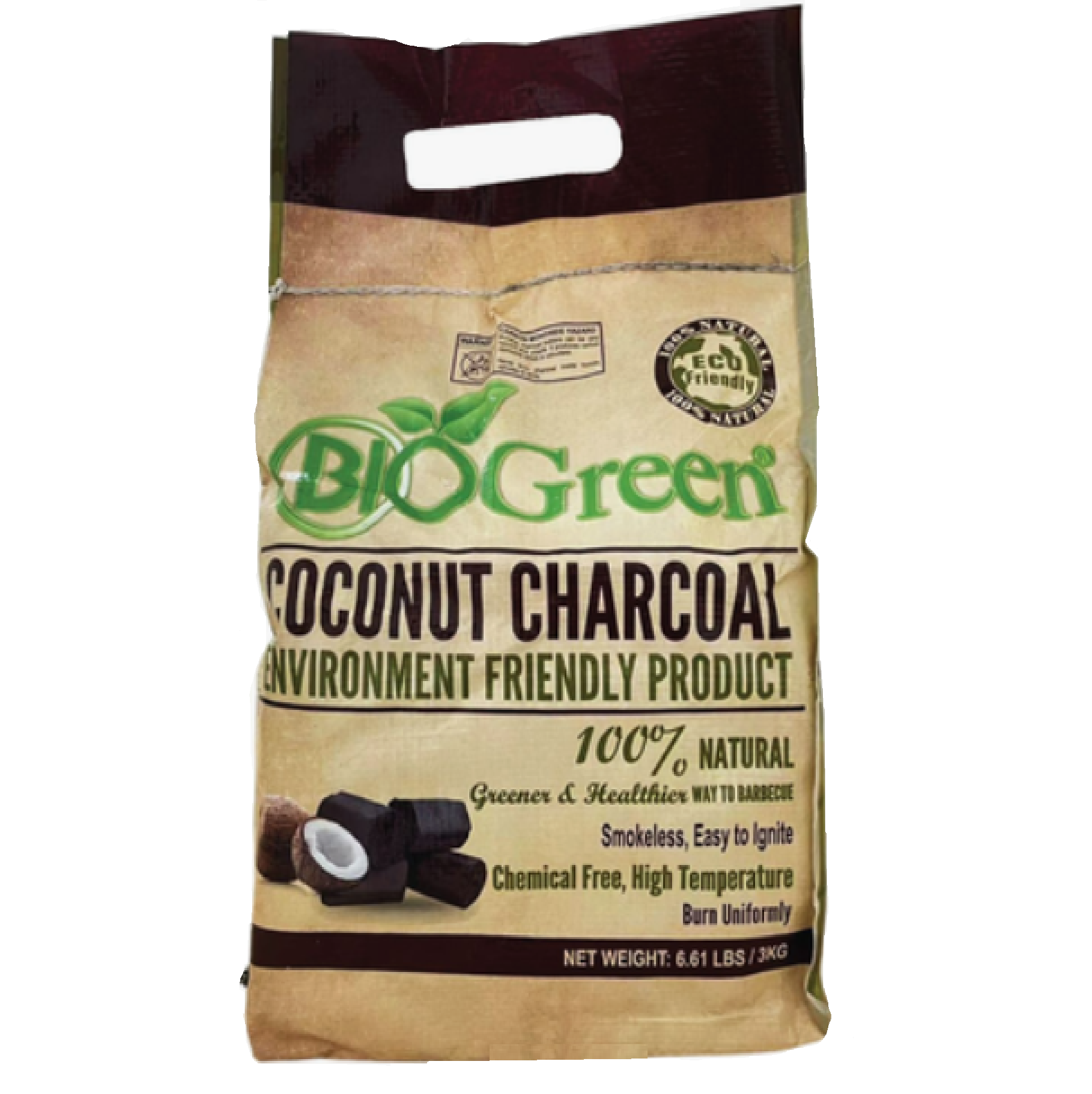 Biogreen Biodegradable COCONUT SHELL CHARCOAL 3KG Smokeless