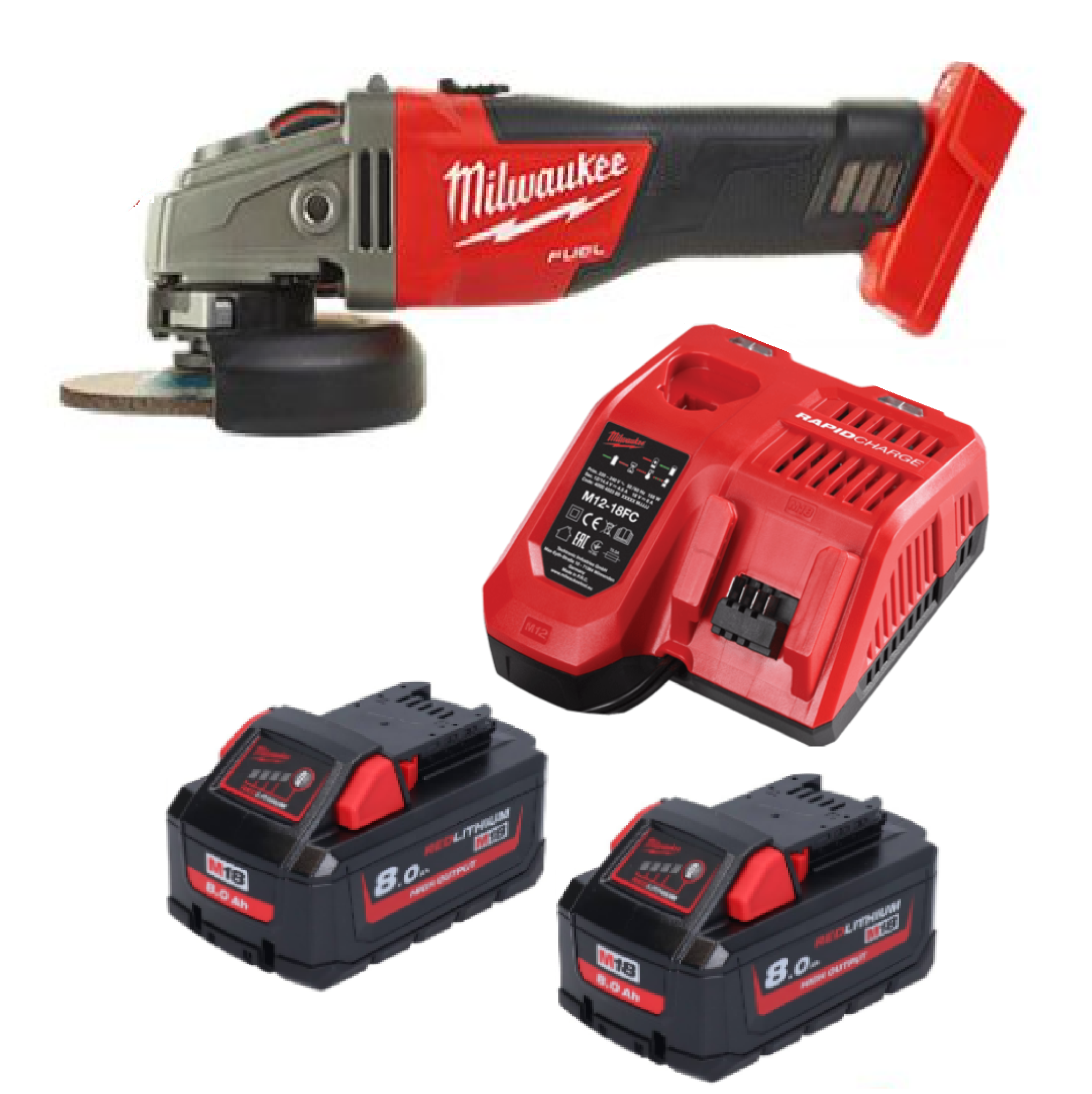 MILWAUKEE 2 X 18V 8.0AH LI-ION HB8 FREE 18V 5"/125MM Grinder SLIDE SWITCH END OF SEASON WRAP