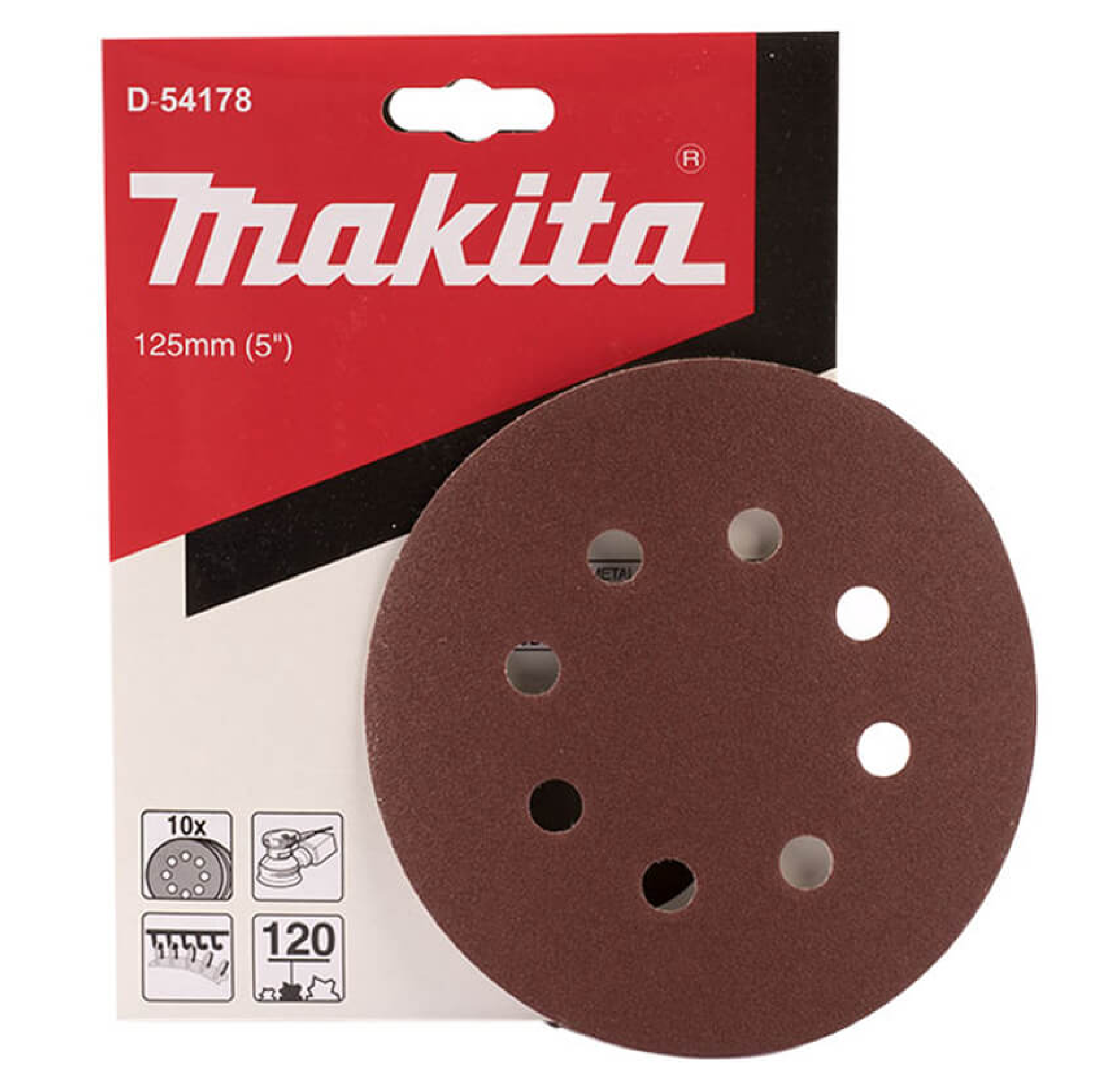 Makita D-54178 HOOK & LOOP (Velcro Back) 5"/125MM 120 GRIT Sanding Disc 10PC/Pack