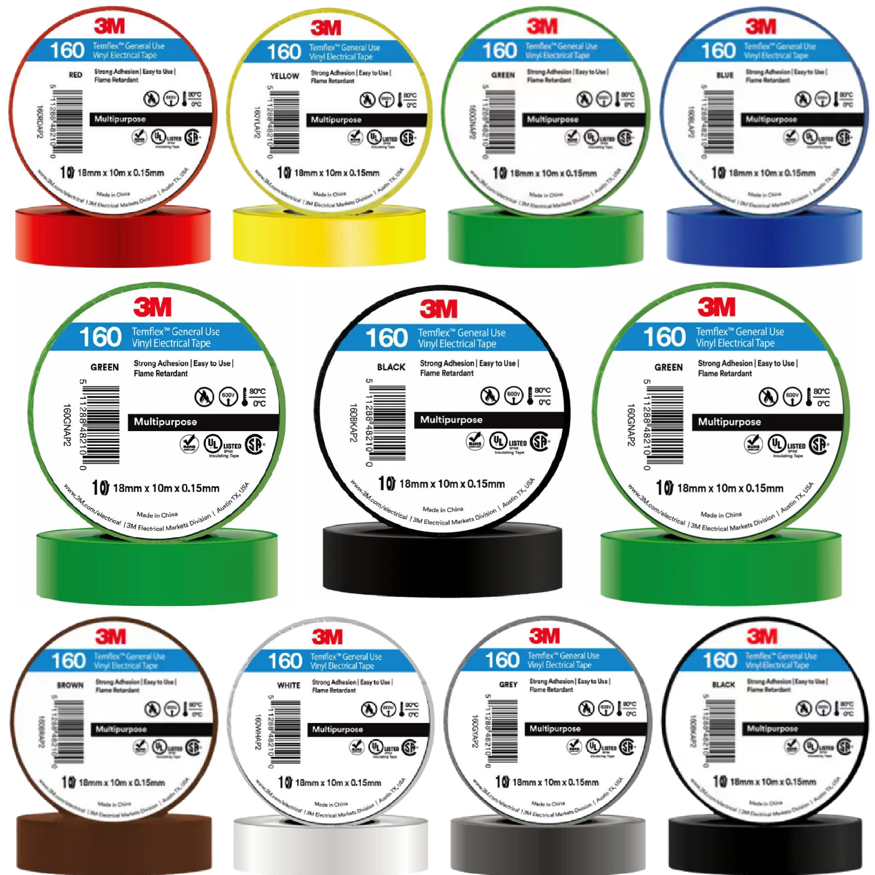 3M TEMFLEX General Use Vinyl Electrical Tape (160) 18MM X 10M