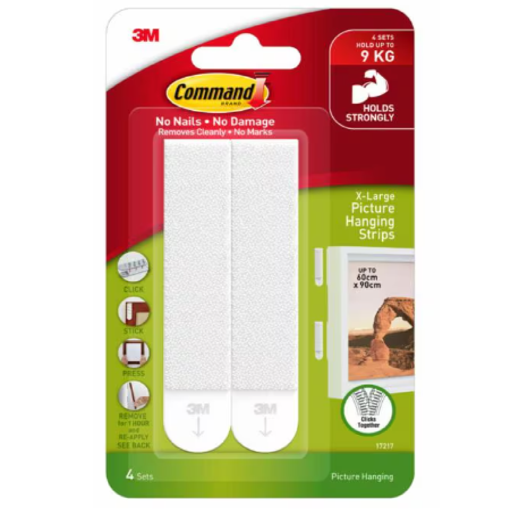 3M Command X-LARGE Picture Hanging Strips WHITE 4PC/PACK 17217-ES