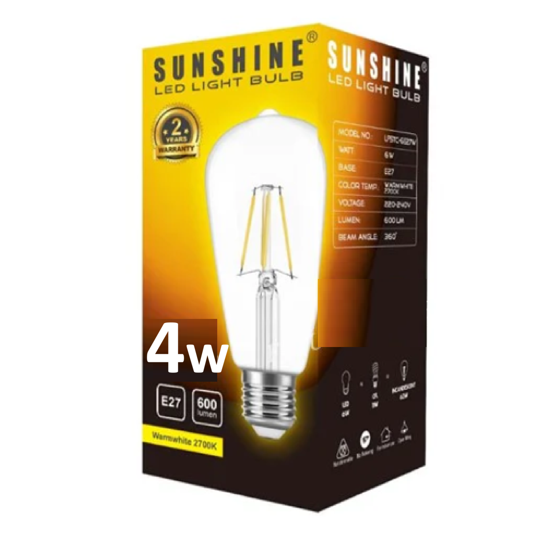 Sunshine ST64 LED FILAMENT 4W E27 Light Bulb WARMWHITE