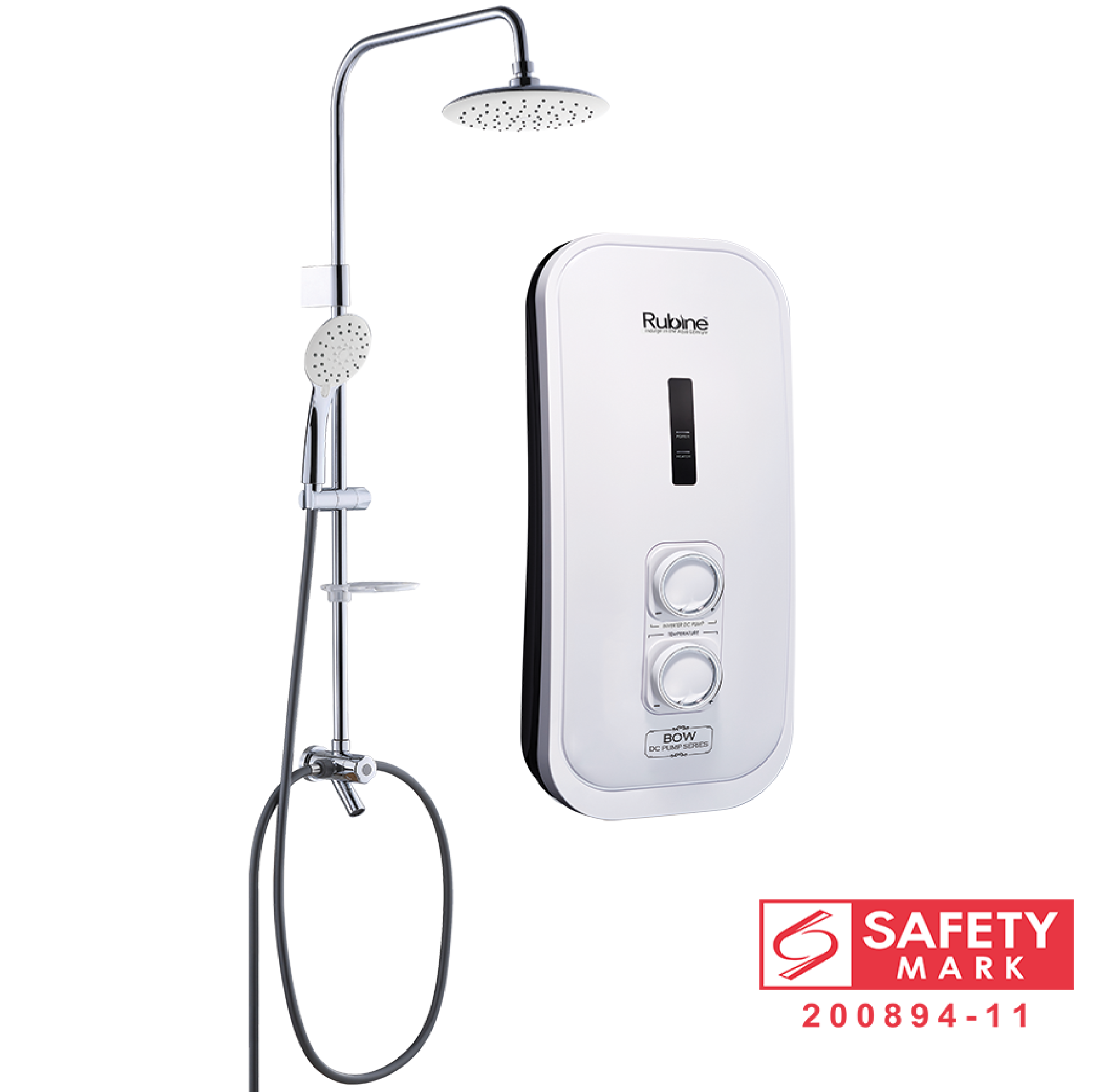 Rubine RWH-3388WHP WHITE Instant Heater With Rain Shower