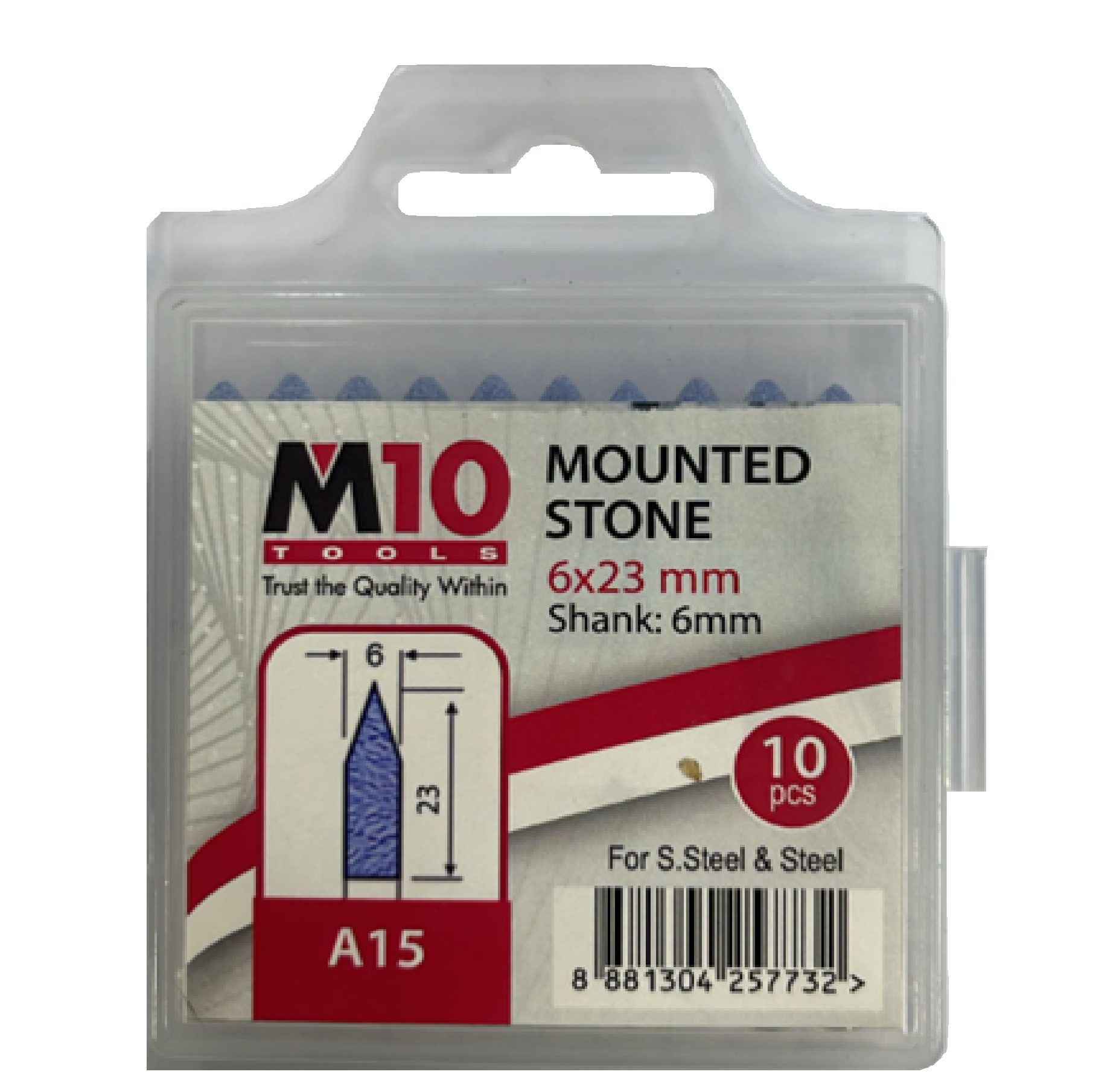 M10 A15 6MM X 23MM Mounted Stone For Stainless Steel & Steel 10PC/PACK