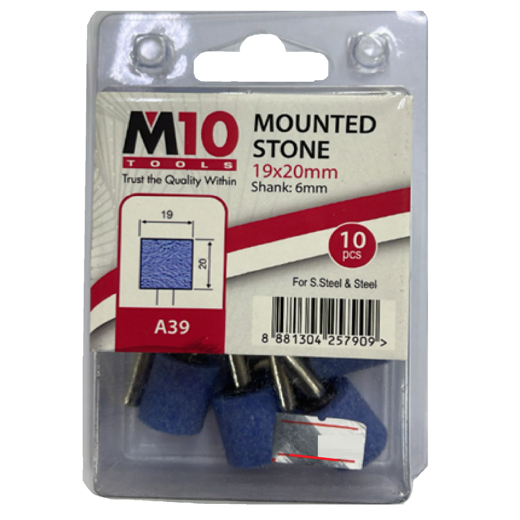 M10 A39 19MM X 20MM Mounted Stone For Stainless Steel & Steel 10PC/PACK