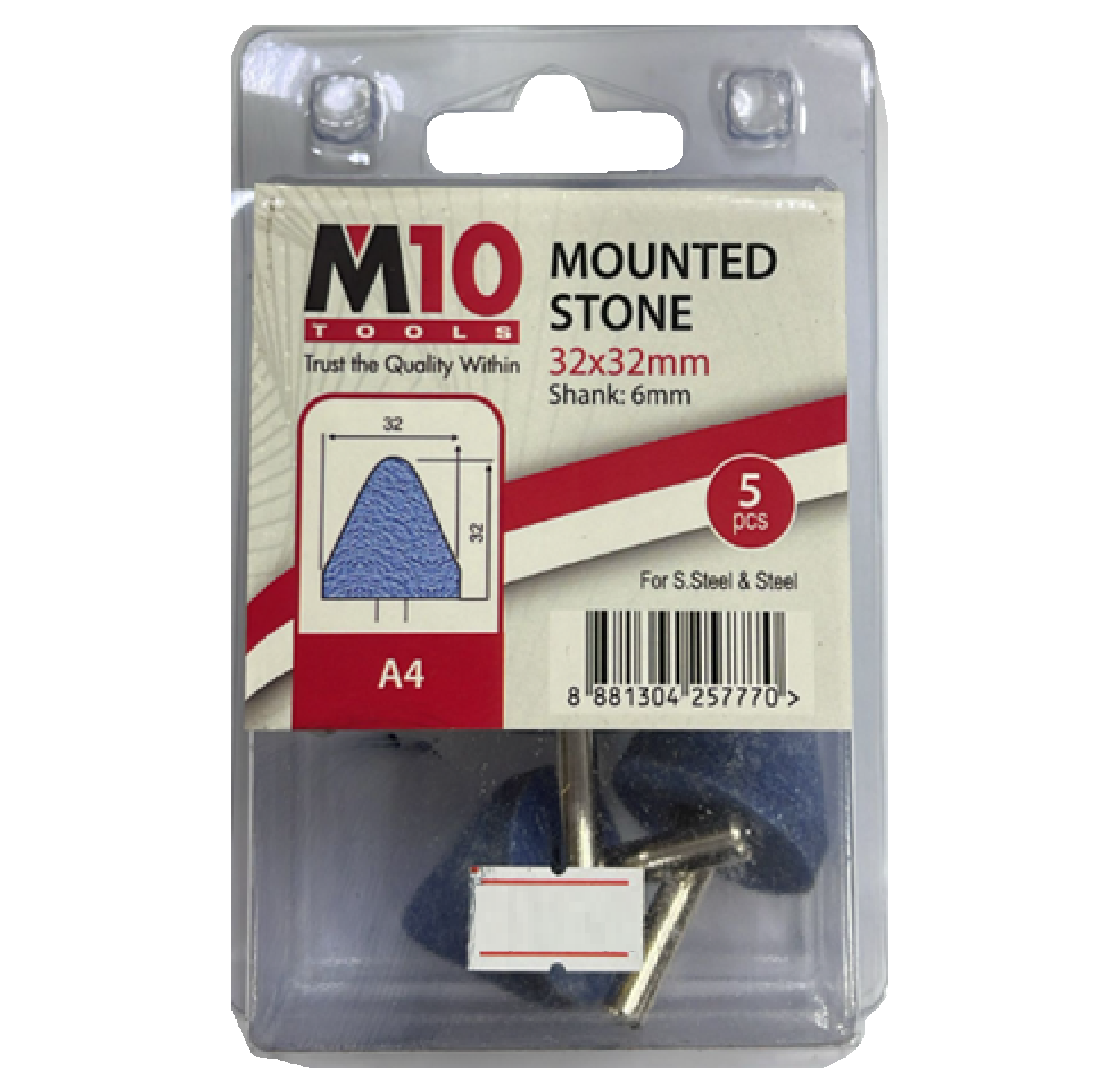 M10 A4 32MM X 32MM Mounted Stone For Stainless Steel & Steel 5PC/PACK