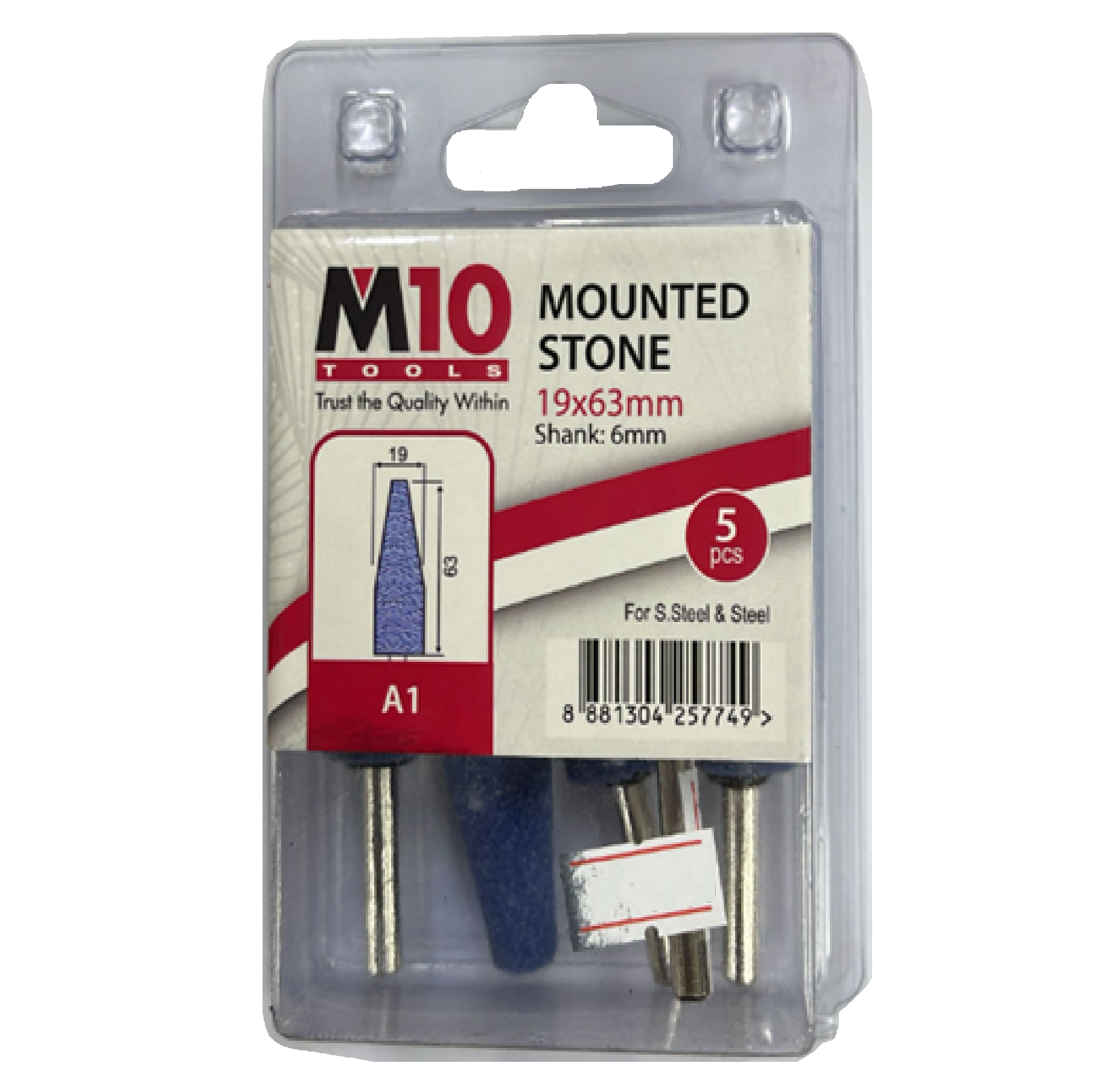 M10 A1 19MM X 63MM Mounted Stone For Stainless Steel & Steel 5PC/PACK