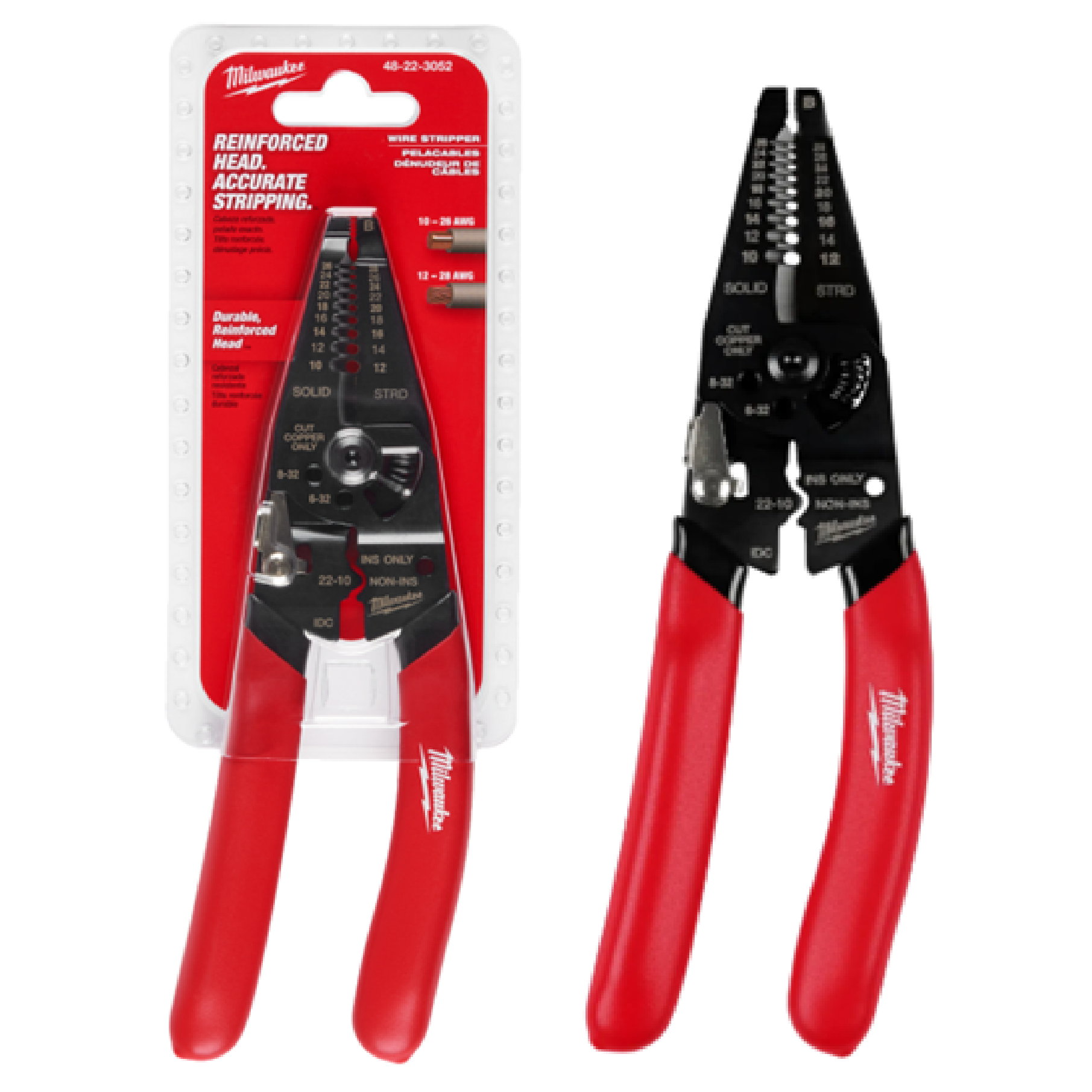 MILWAUKEE 10-28 AWG MULTI-PURPOSE Dipped Grip Wire Stripper & Cutter With Reinforced Head 48-22-3052