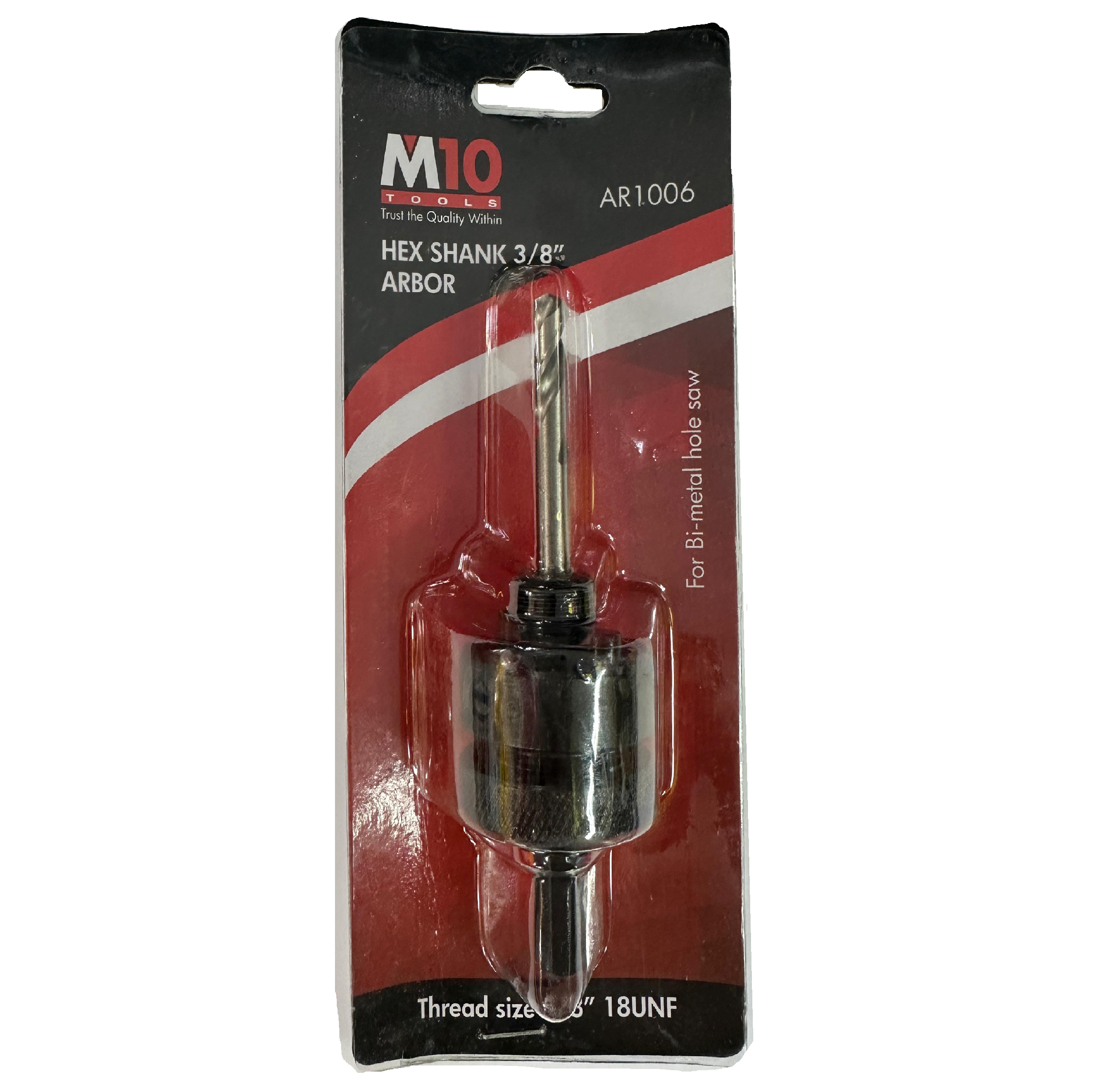 M10 AR1006, 3/8 Hex Shank Big Arbor (For Bi-Metal Hole Saw) Thread 5/8" 18UNF