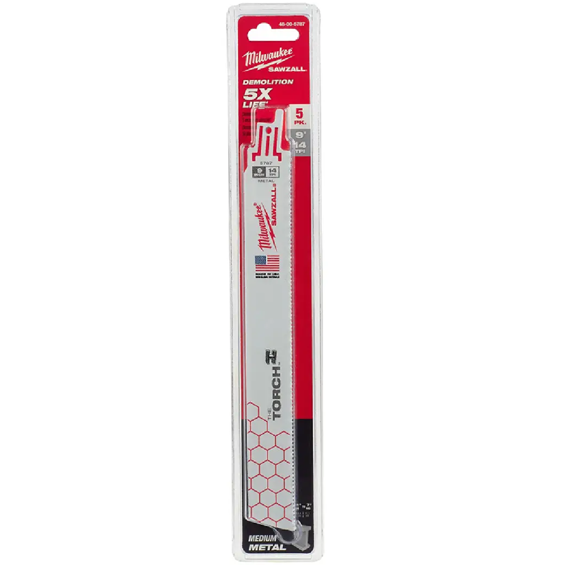 MILWAUKEE 9" TORCH BI-METAL SAWZALL Blade For Medium Metal 14 TPI 5PC/PACK 48-00-5787