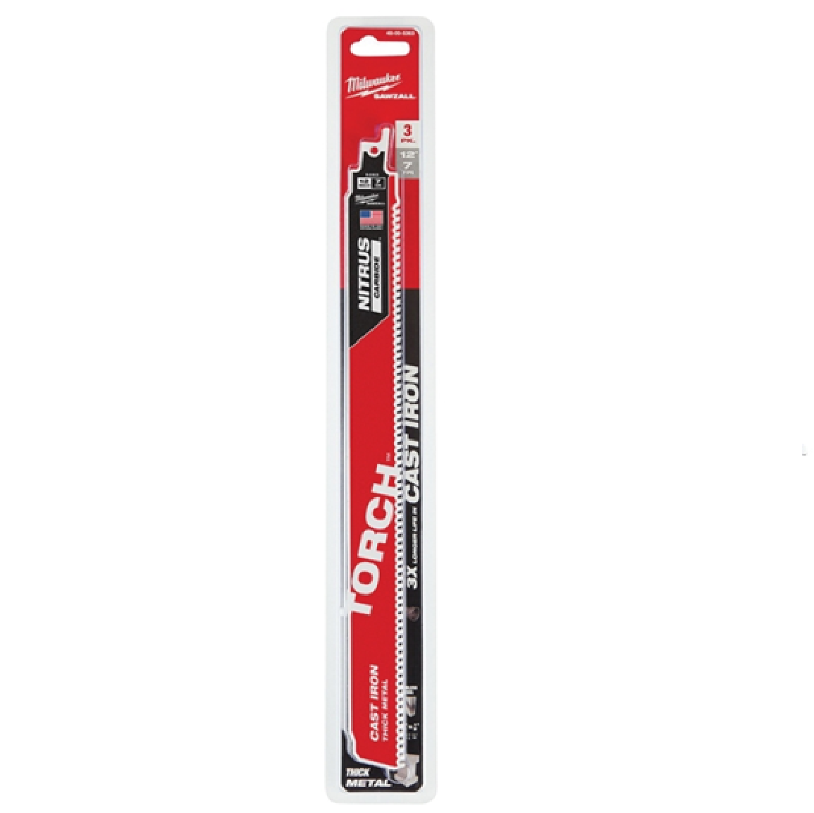 MILWAUKEE 12" TORCH With NITRUS CARBIDE SAWZALL Blade For Thick Metal 8 TPI 3PC/PACK 48-00-5363