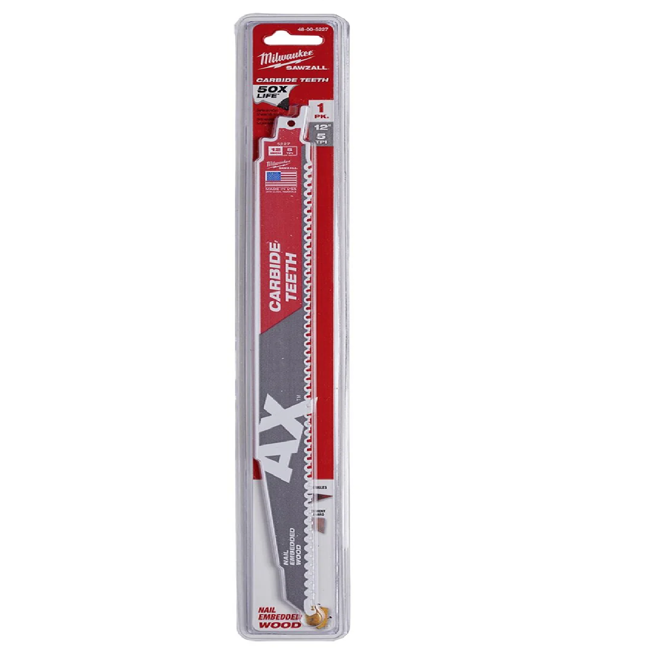 MILWAUKEE 12" AX With BI-METAL SAWZALL Blade For Wood With Nails 5 TPI 5PC/PACK 48-00-5027