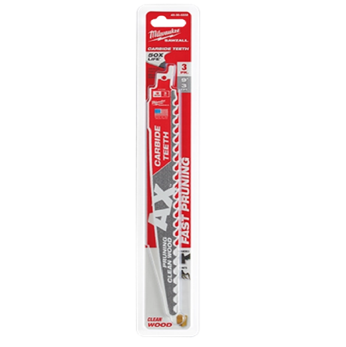 MILWAUKEE 9" AX With CARBIDE Teeth Pruning SAWZALL Blade 3 TPI 3PC/PACK 48-00-5332